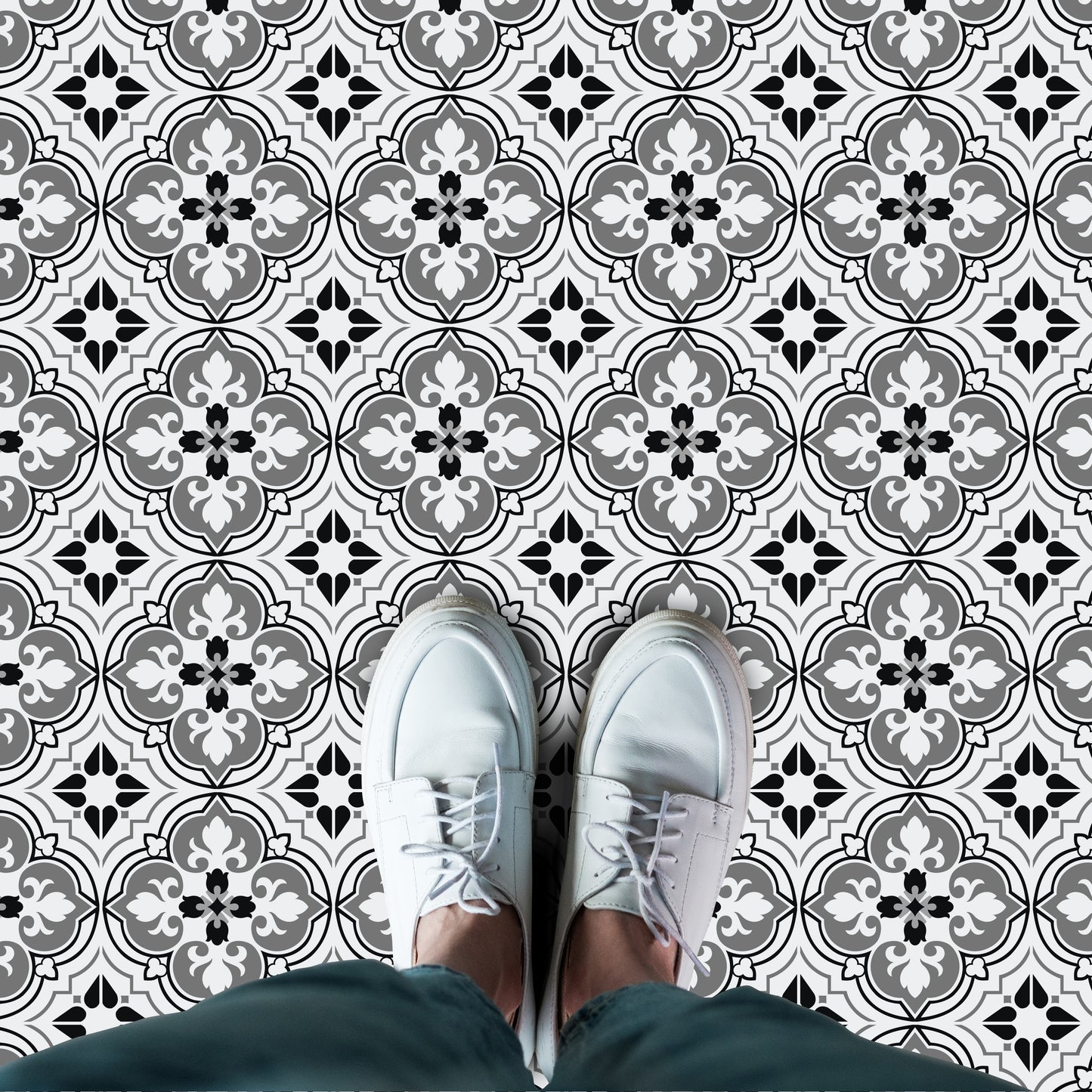WFS6018 - Seamless Antique Floral Tiles Design Floor Stickers 120cm x 60 cm