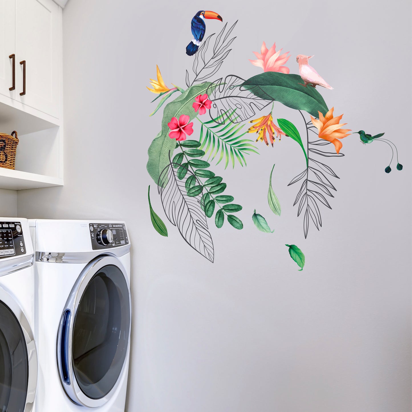 WS9073 - Contemporary Tropical Leaves and Flowers Wall Stickers