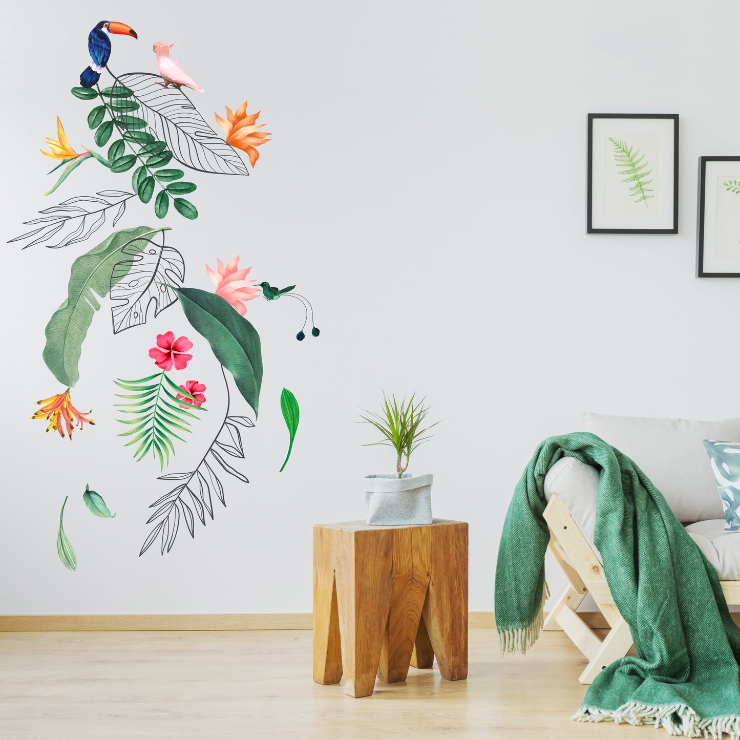 WS9073 - Contemporary Tropical Leaves and Flowers Wall Stickers