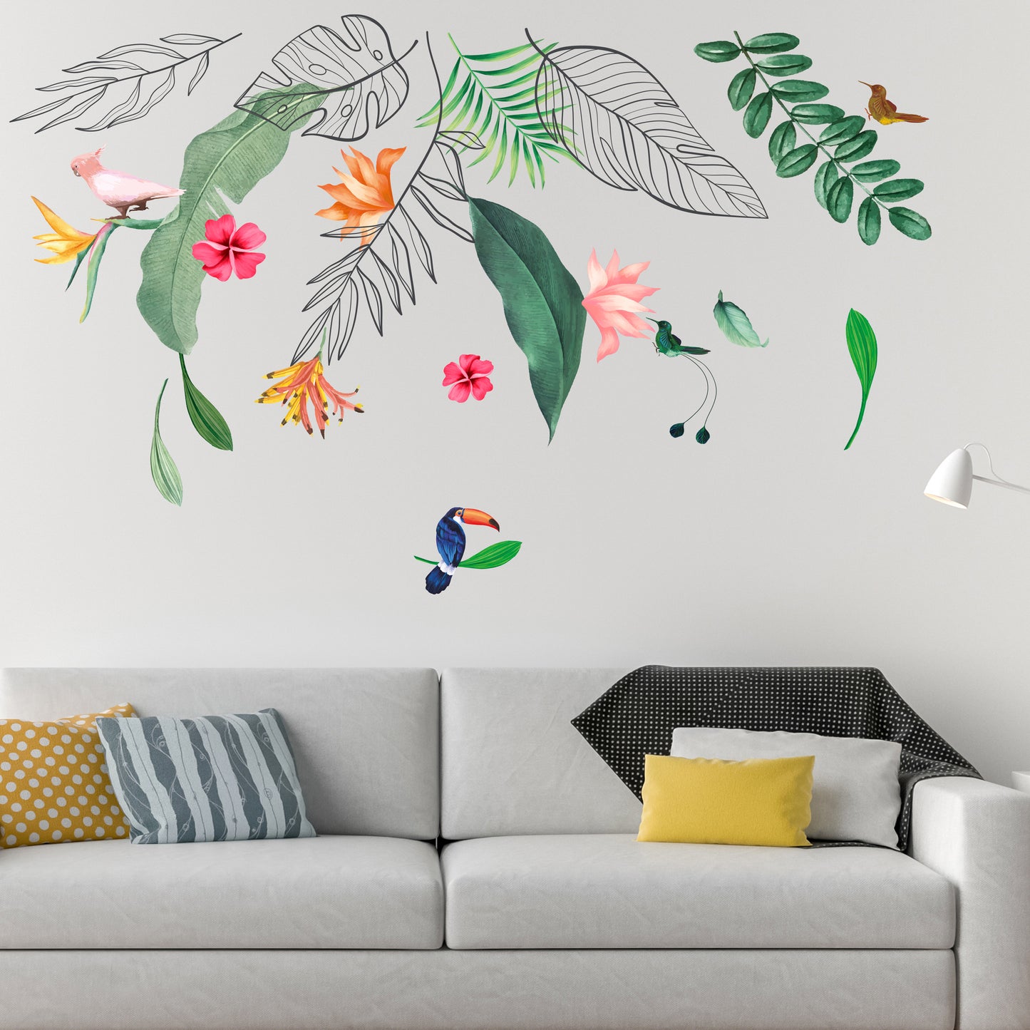 WS9073 - Contemporary Tropical Leaves and Flowers Wall Stickers