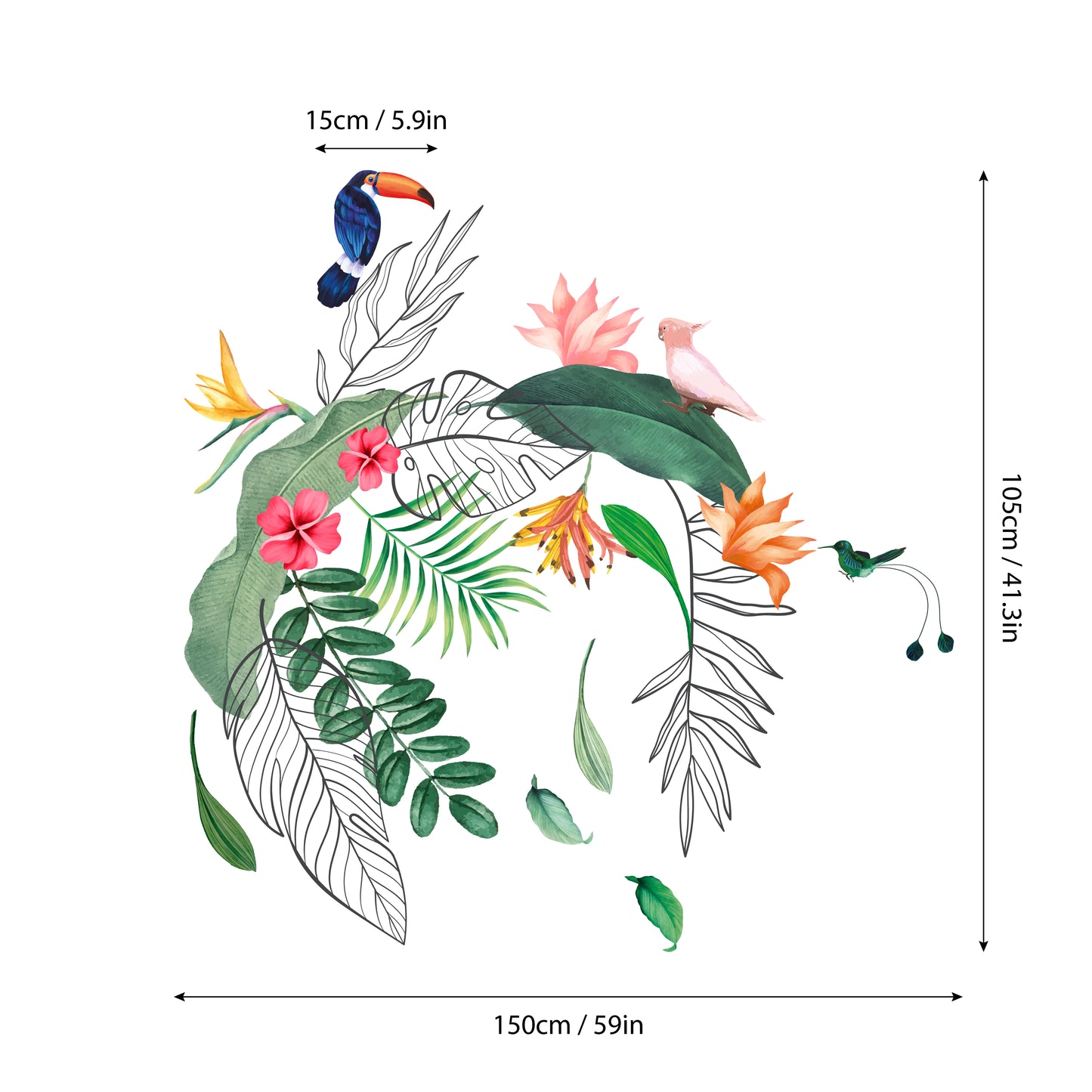 WS9073 - Contemporary Tropical Leaves and Flowers Wall Stickers
