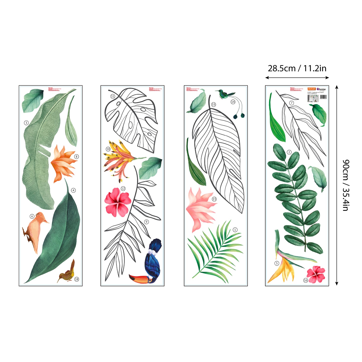 WS9073 - Contemporary Tropical Leaves and Flowers Wall Stickers