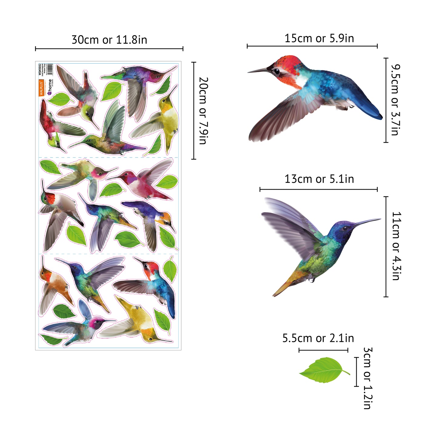 (WSW3002 x 2 PACKs) - Small Hummingbirds Window Clings