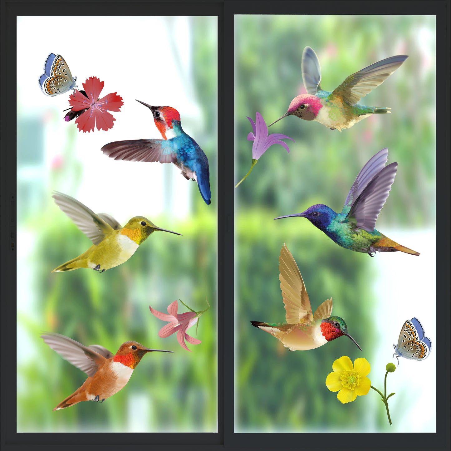 (WSW3003 x 2 PACKs) - Big Hummingbirds Window Clings