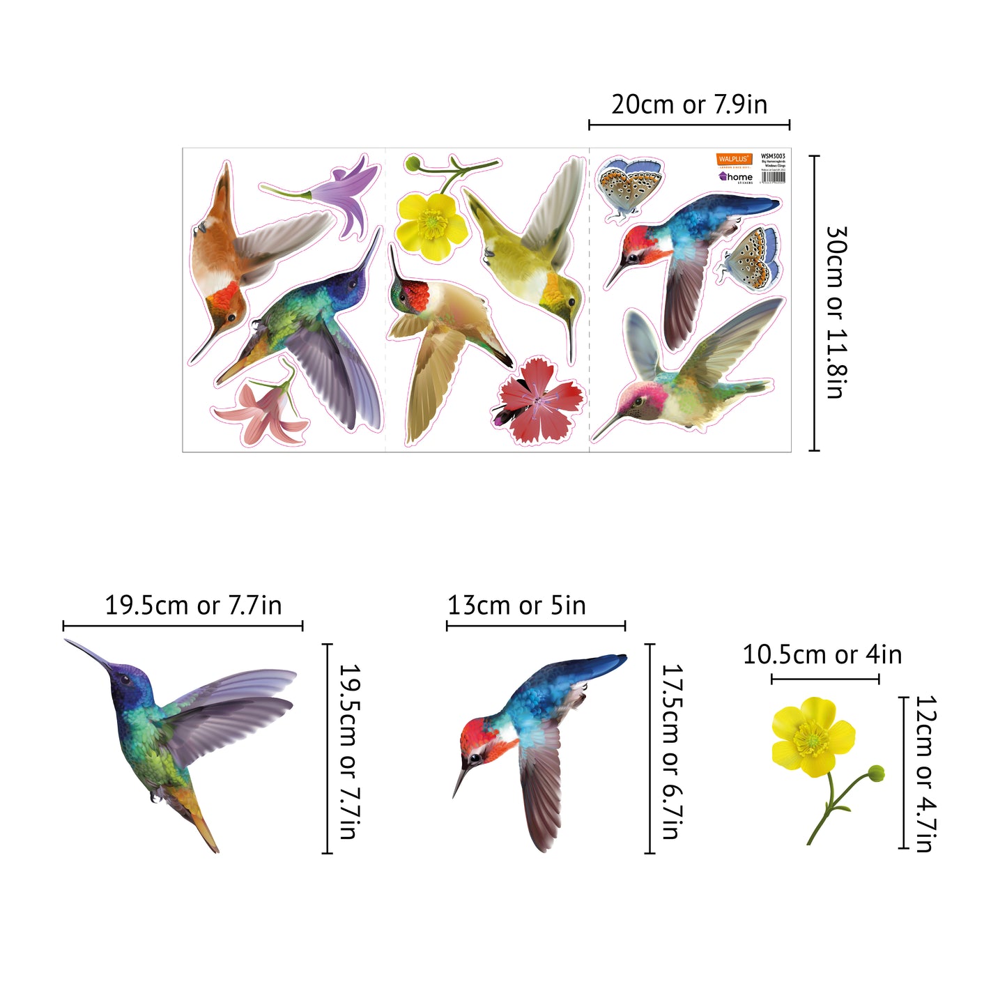 (WSW3003 x 2 PACKs) - Big Hummingbirds Window Clings