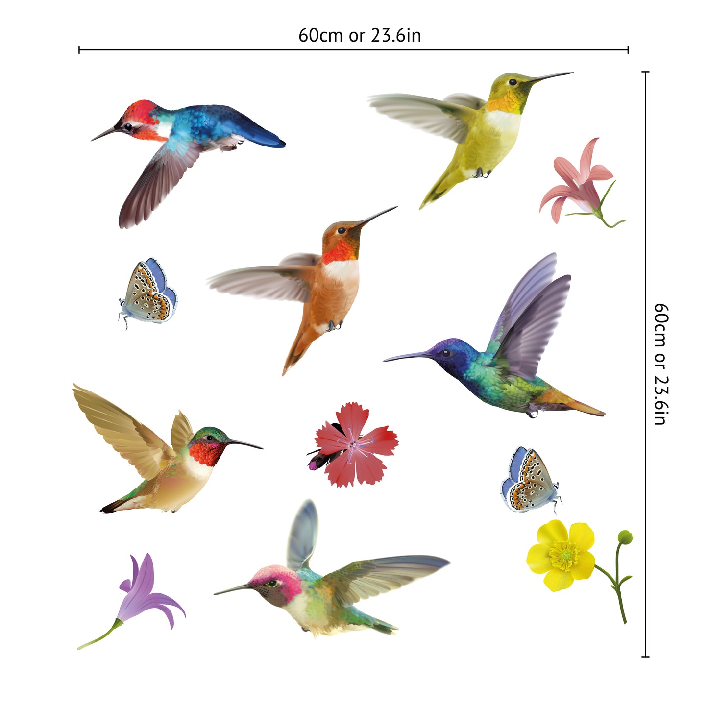 (WSW3003 x 2 PACKs) - Big Hummingbirds Window Clings