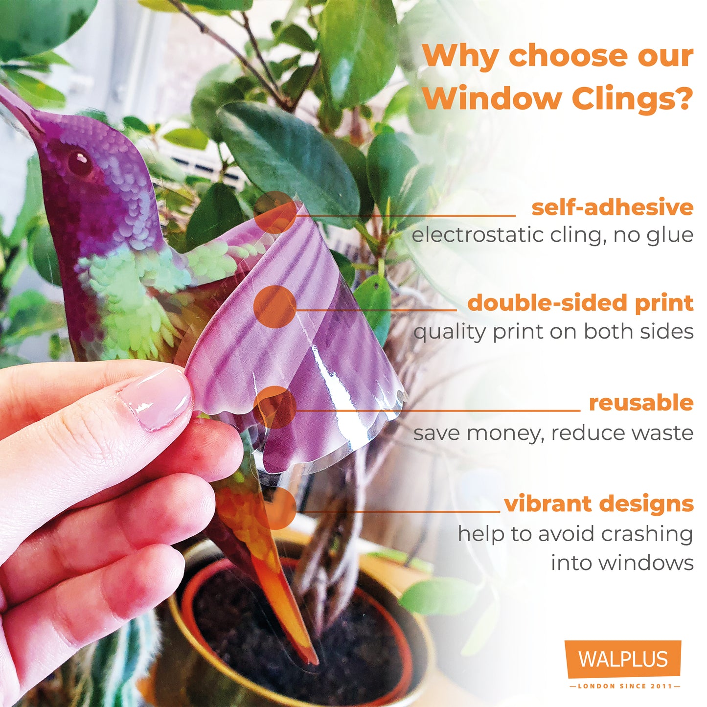 (WSW3002 x 2 PACKs) - Small Hummingbirds Window Clings