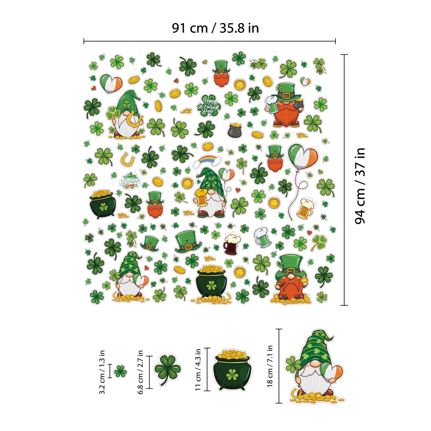 WSW6008 - St Patrick's Day Shamrock Gnomes Window Clings