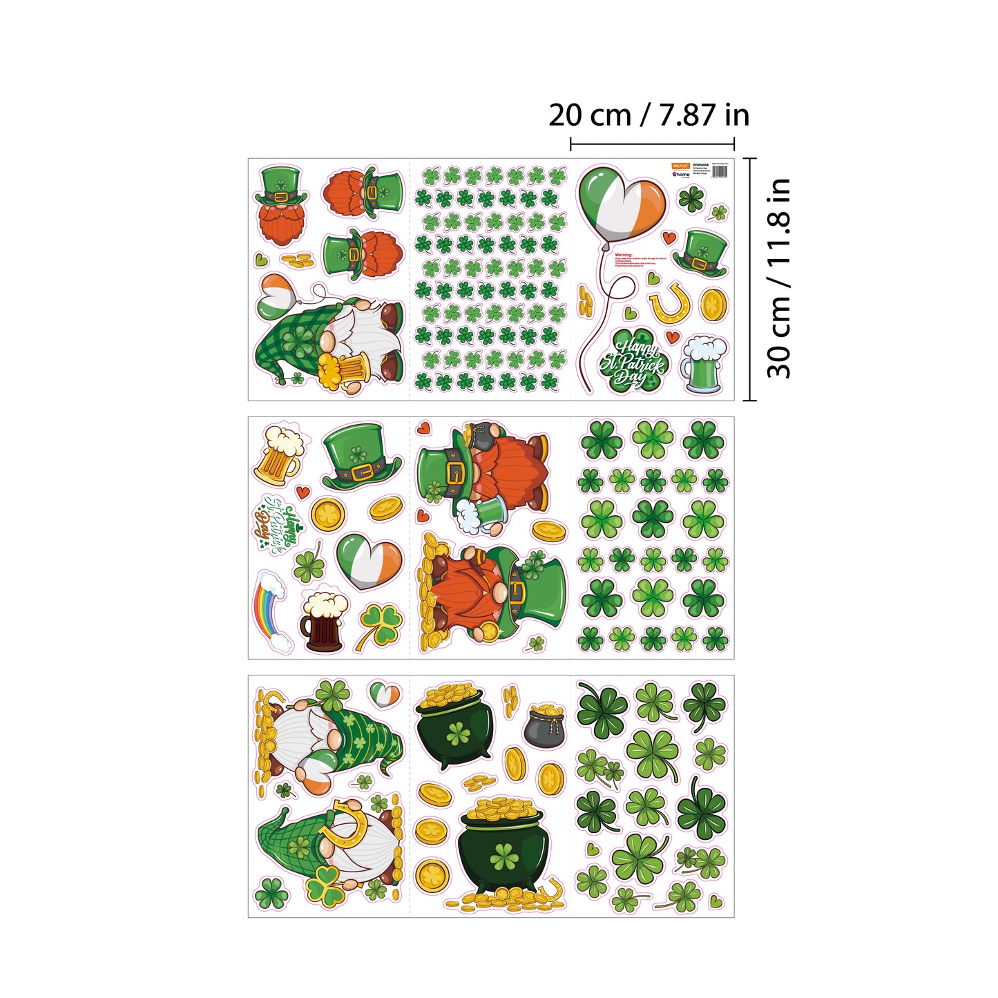 WSW6008 - St Patrick's Day Shamrock Gnomes Window Clings