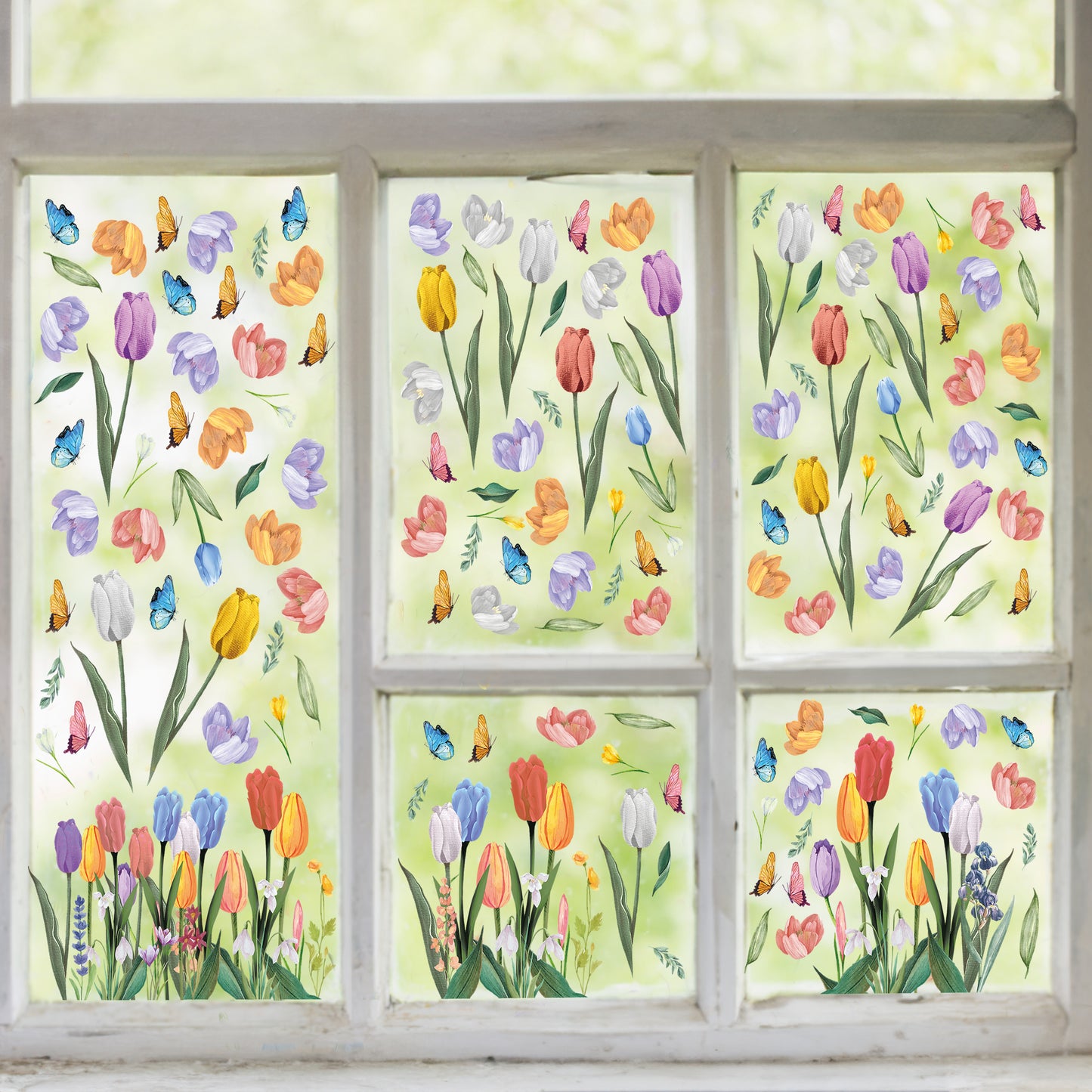 WSW6016 - Blooming Watercolour Tulips with Butterflies Window Clings