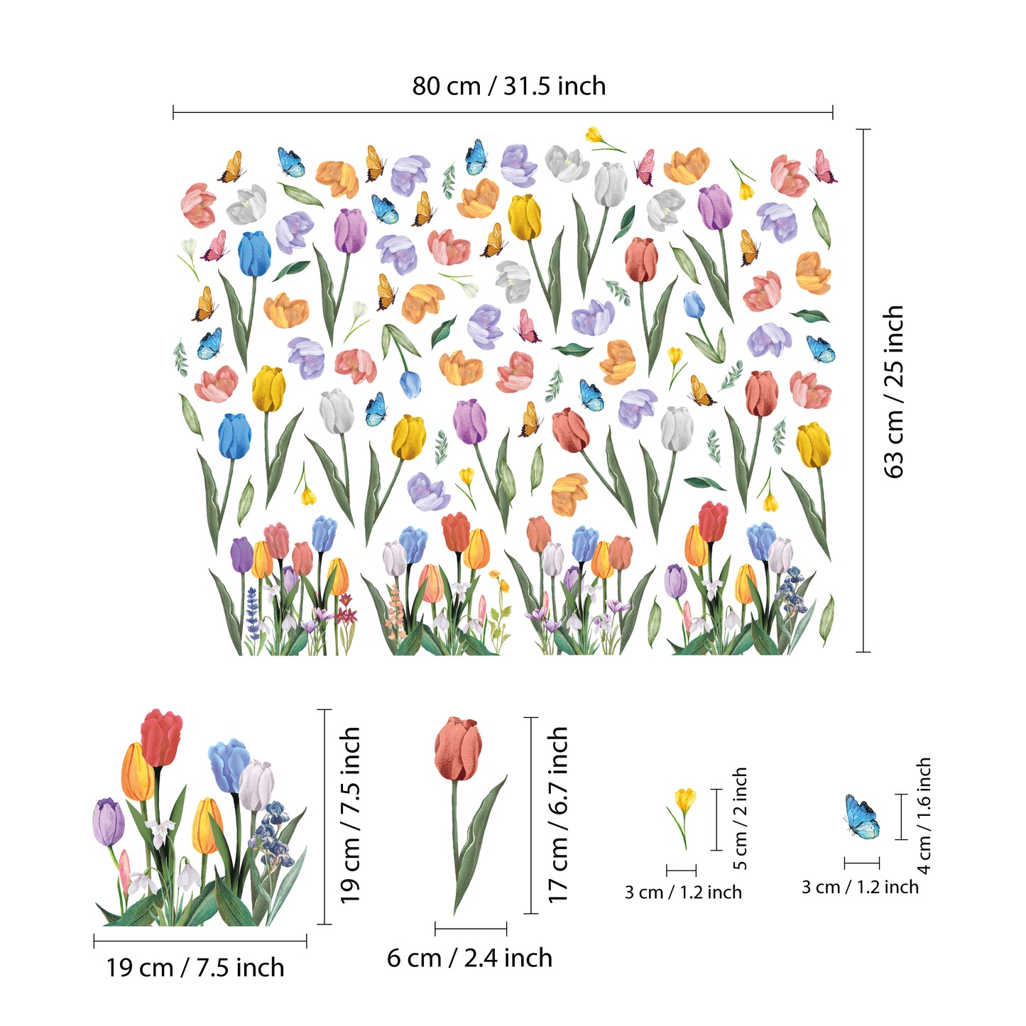 WSW6016 - Blooming Watercolour Tulips with Butterflies Window Clings