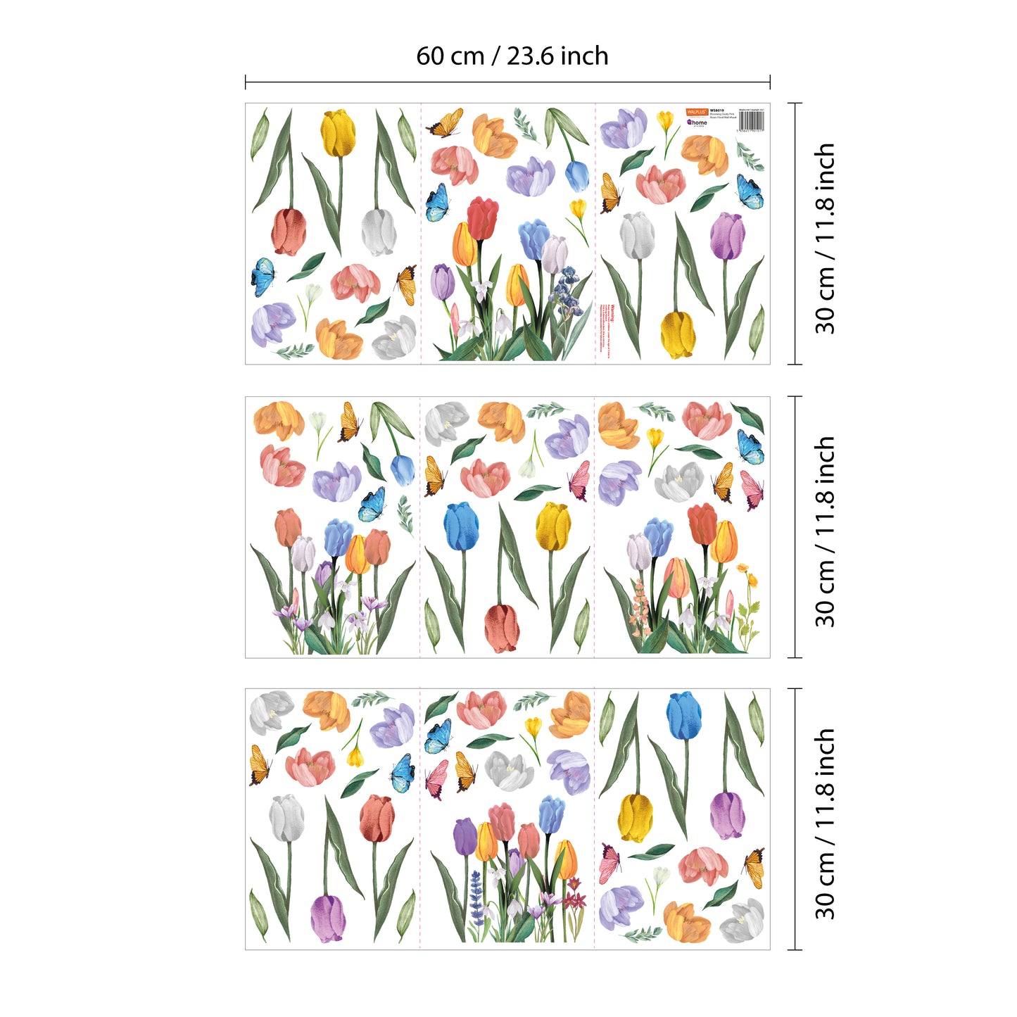 WSW6016 - Blooming Watercolour Tulips with Butterflies Window Clings