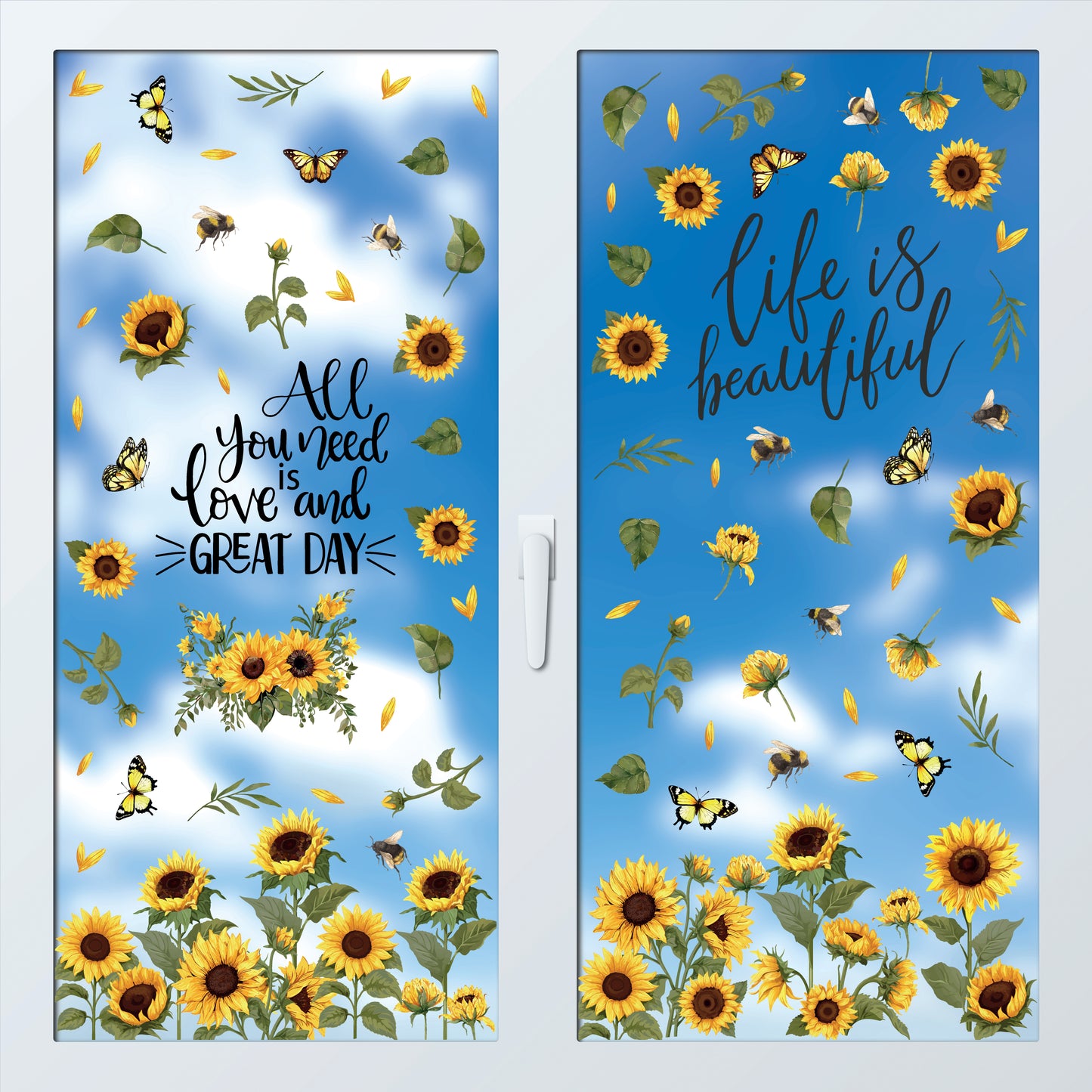 WSW6019 - Sunflowers Watercolour with Butterflies and Bees Window Clings