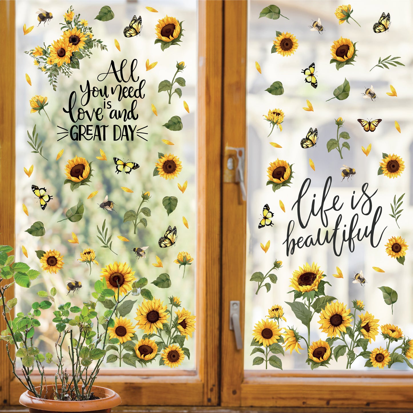 WSW6019 - Sunflowers Watercolour with Butterflies and Bees Window Clings