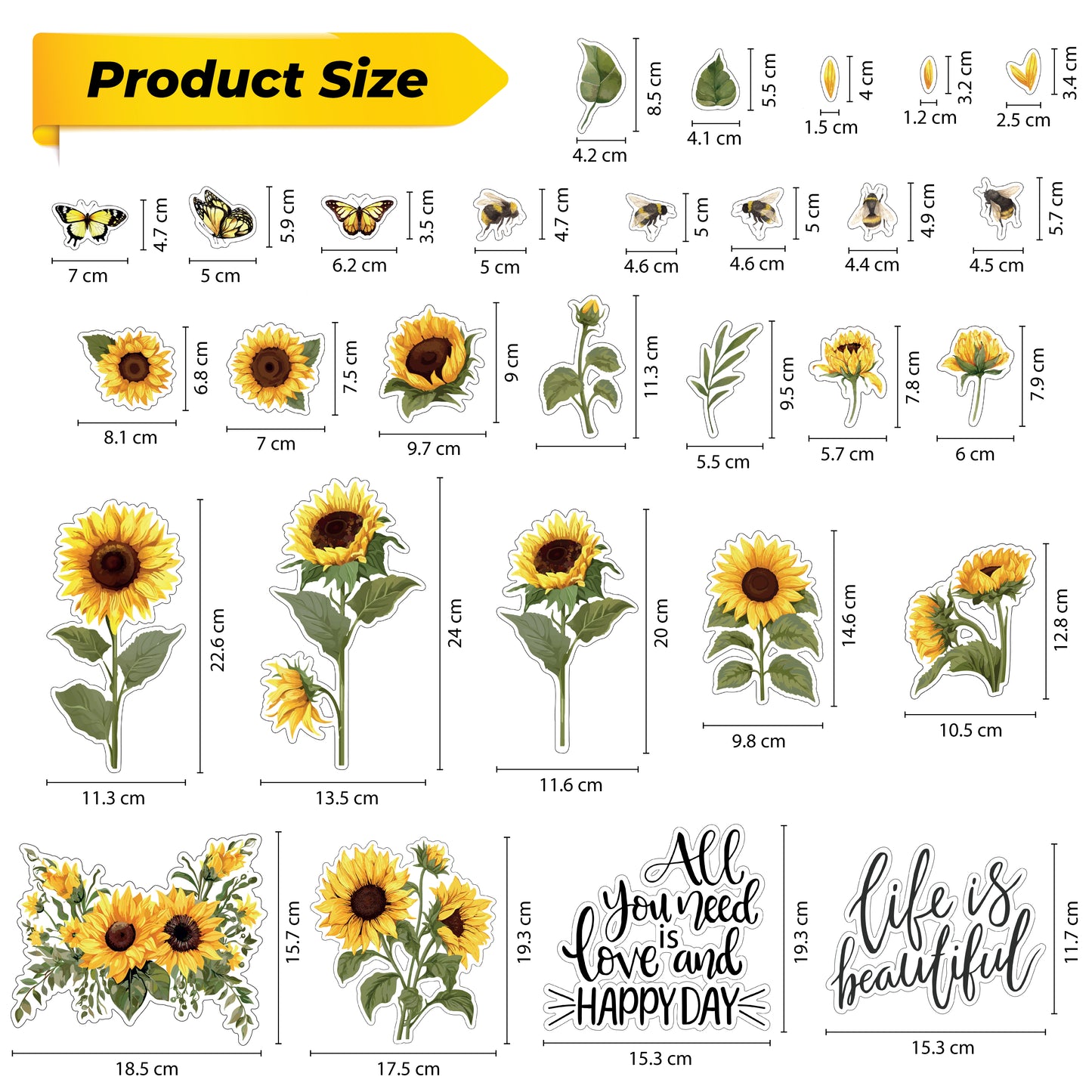 WSW6019 - Sunflowers Watercolour with Butterflies and Bees Window Clings