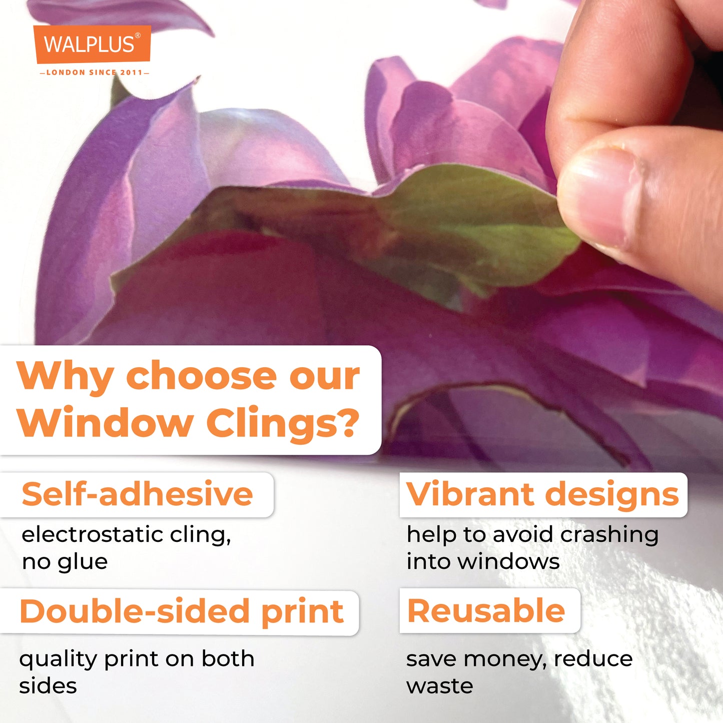 WSW6024 - Pink Magnolia Flowers with Birds Window Clings