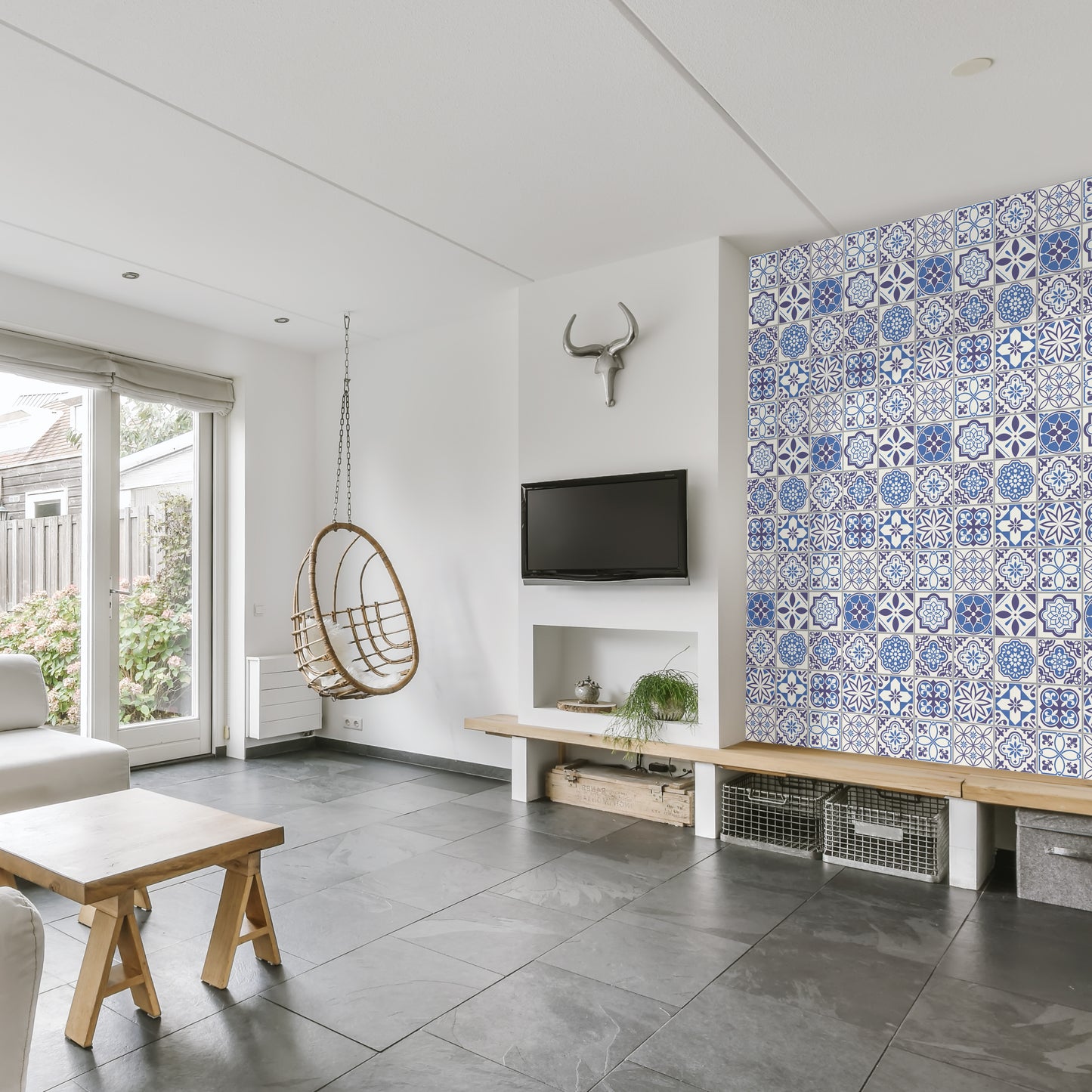 WT1501 - Spanish & Moroccan Blue Tiles Mix Wall Stickers - 15 cm x 15 cm - 24 pcs.