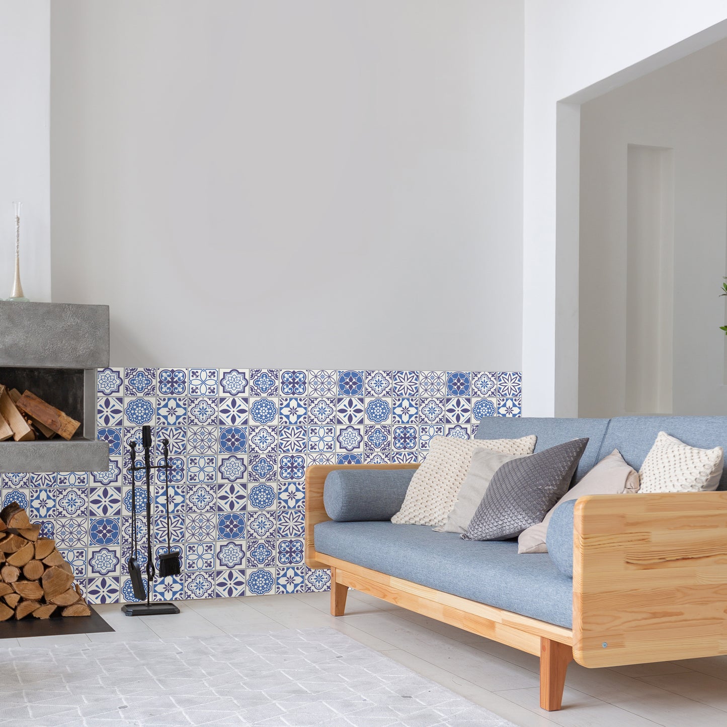 WT1501 - Spanish & Moroccan Blue Tiles Mix Wall Stickers - 15 cm x 15 cm - 24 pcs.