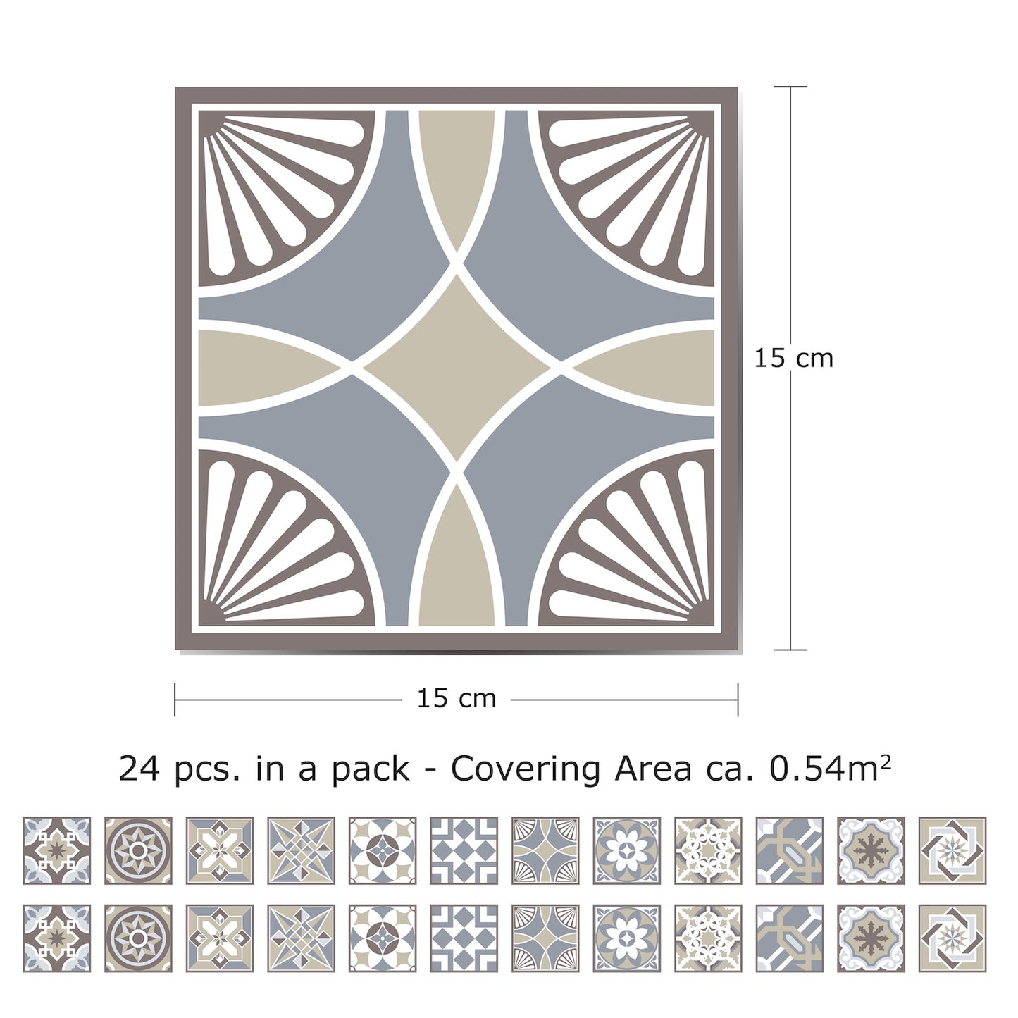 WT1502 - Limestone Spanish Tiles Wall Stickers - 15 cm x 15 cm - 24 pcs.