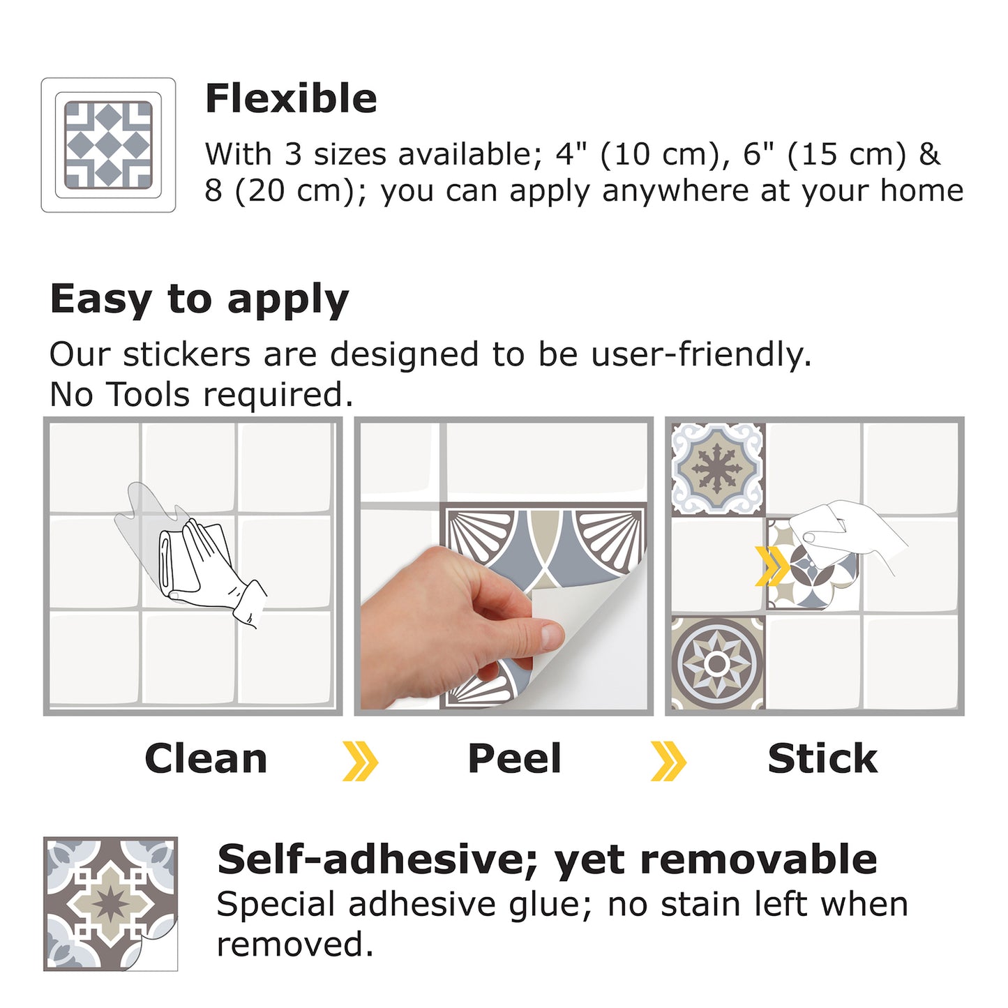 WT1502 - Limestone Spanish Tiles Wall Stickers - 15 cm x 15 cm - 24 pcs.