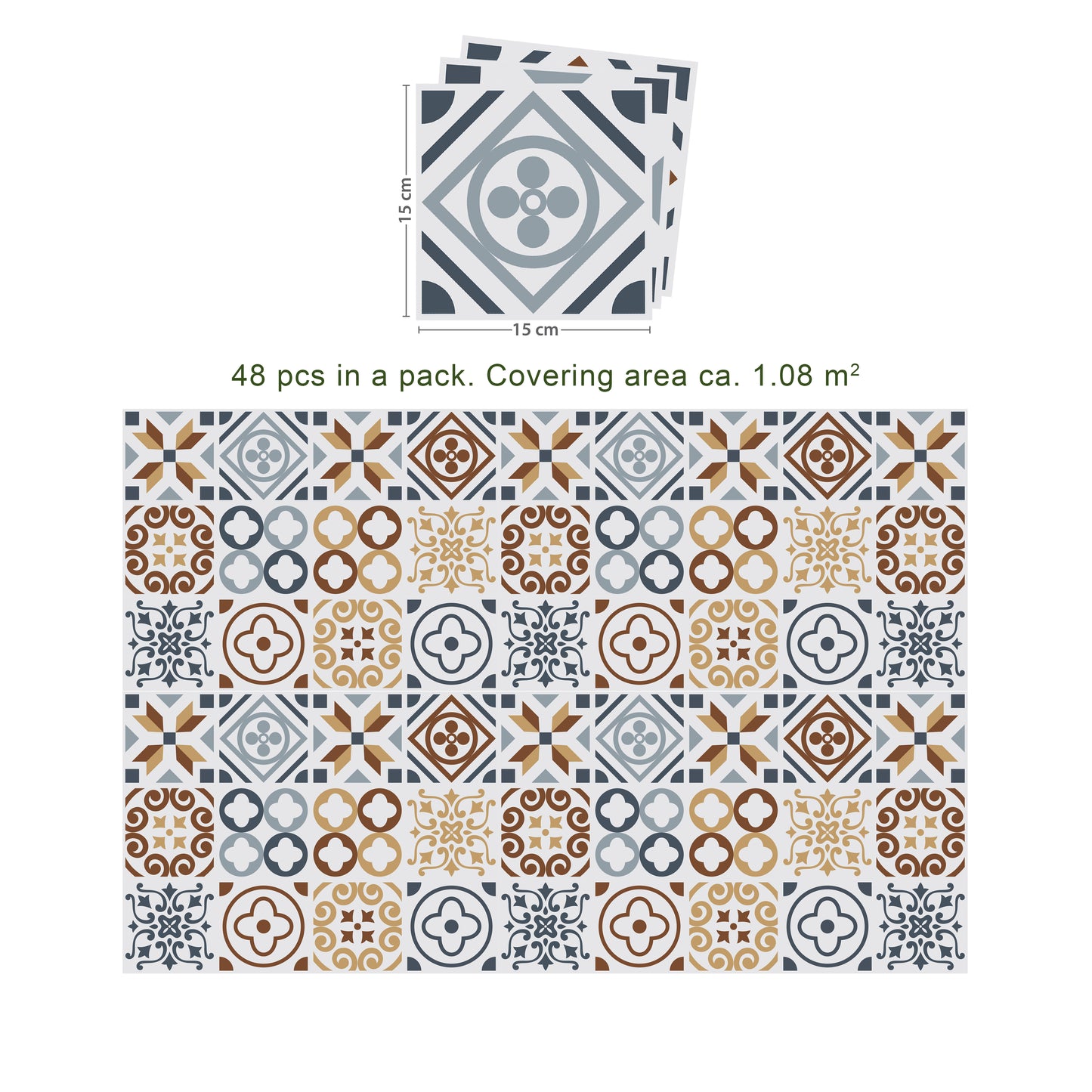 WT1504 - Azulejo Tiles Wall Stickers - 15 cm x 15 cm - 24 pcs.
