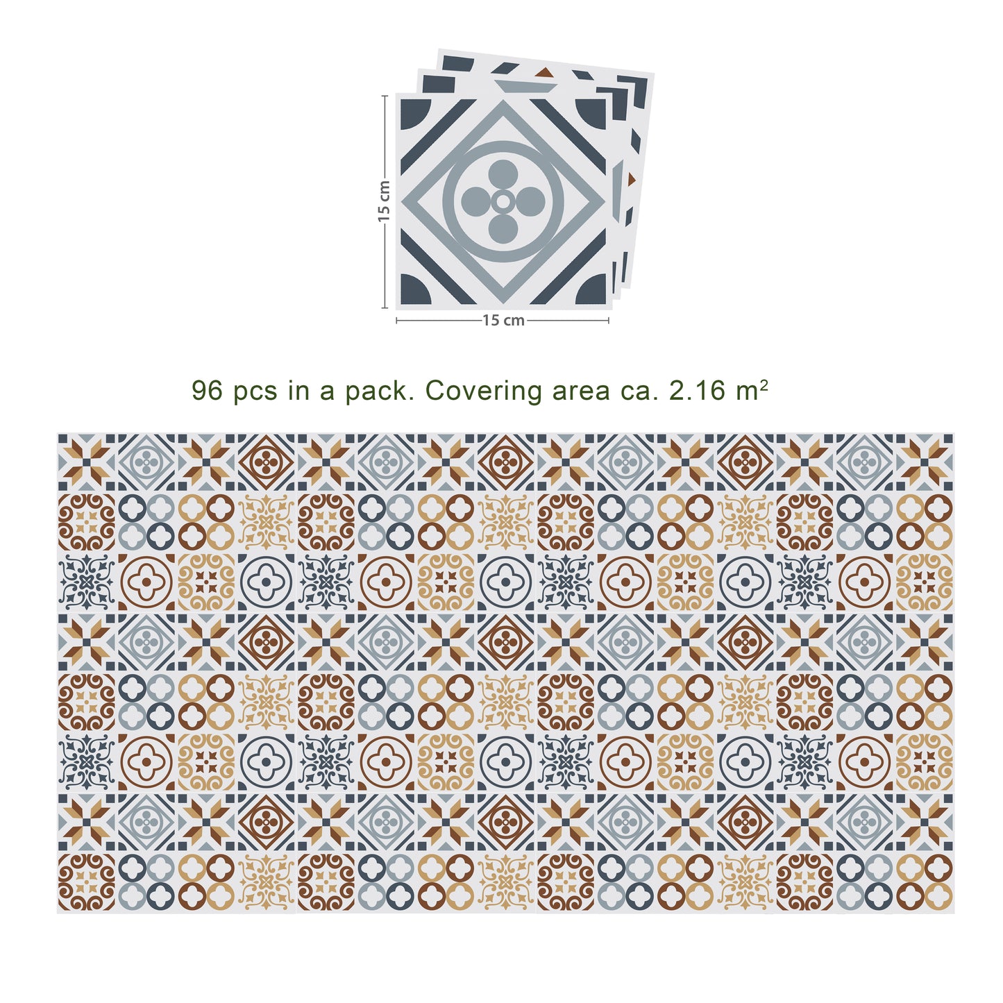 WT1504 - Azulejo Tiles Wall Stickers - 15 cm x 15 cm - 24 pcs.