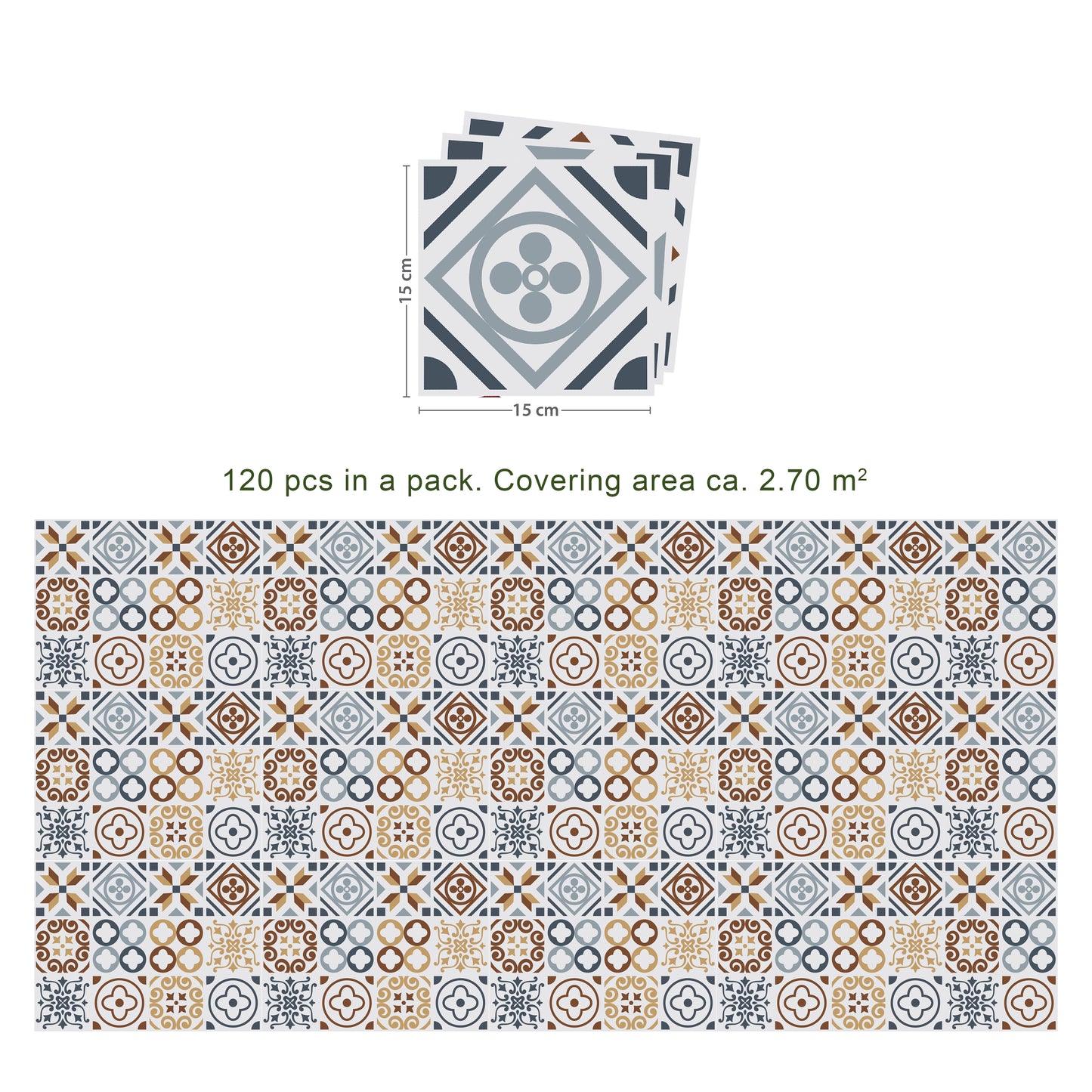 WT1504 - Azulejo Tiles Wall Stickers - 15 cm x 15 cm - 24 pcs.