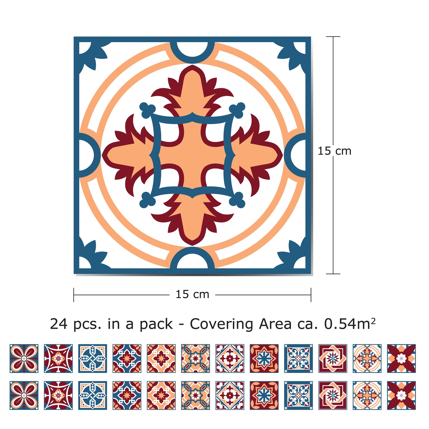 WT1505 - Westminster Tiles Wall Stickers 15 cm x 15 cm - 24 pcs.