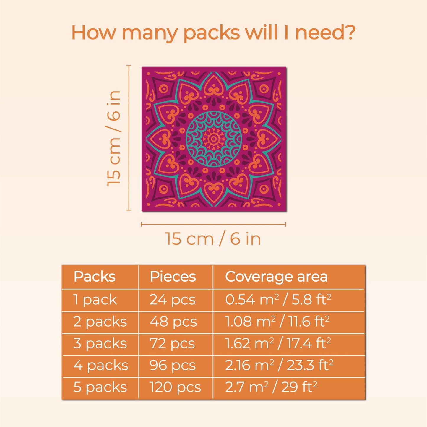 WT1508 - Marrakech Tiles Wall Stickers - 15 cm x 15 cm - 24 pcs.