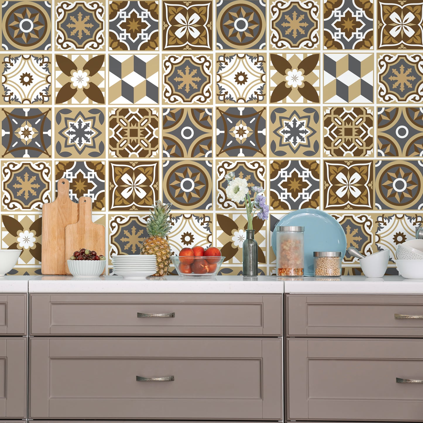 WT1506 - Dark Bronze Tiles Wall Stickers - 15 cm x 15 cm - 24 pcs.