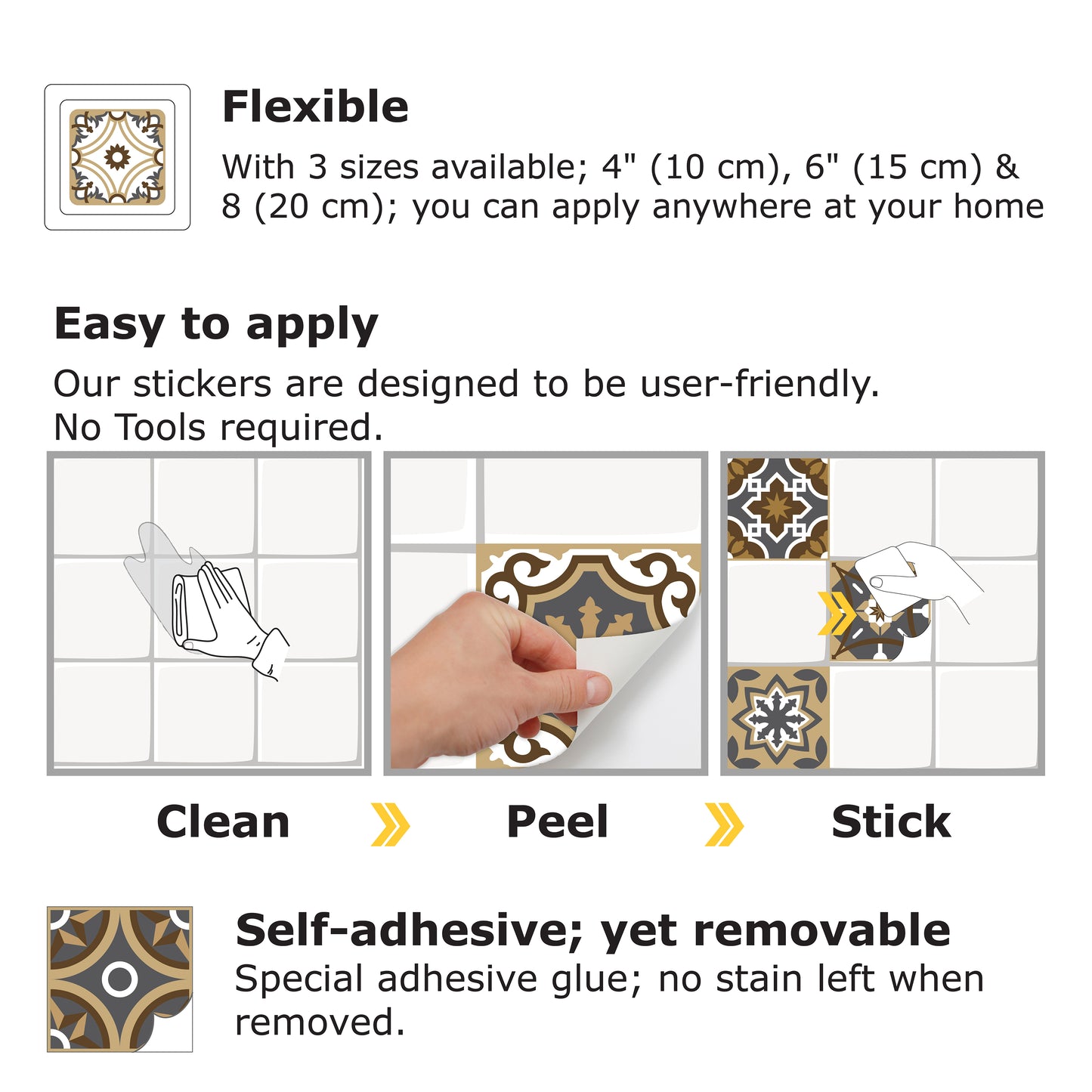 WT1506 - Dark Bronze Tiles Wall Stickers - 15 cm x 15 cm - 24 pcs.