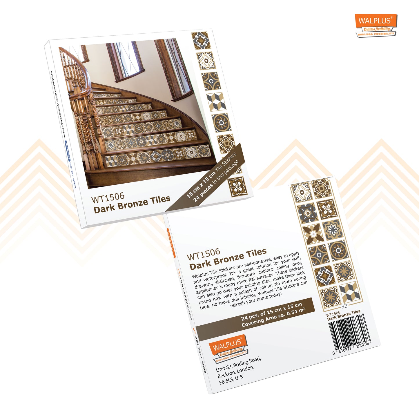 WT1506 - Dark Bronze Tiles Wall Stickers - 15 cm x 15 cm - 24 pcs.