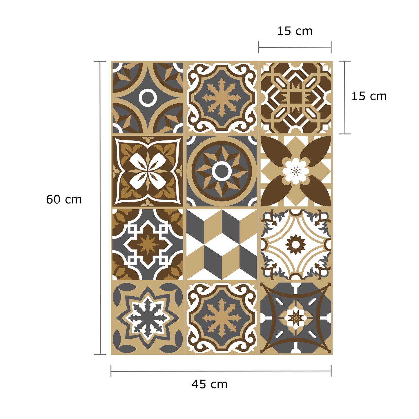 WT1506 - Dark Bronze Tiles Wall Stickers - 15 cm x 15 cm - 24 pcs.