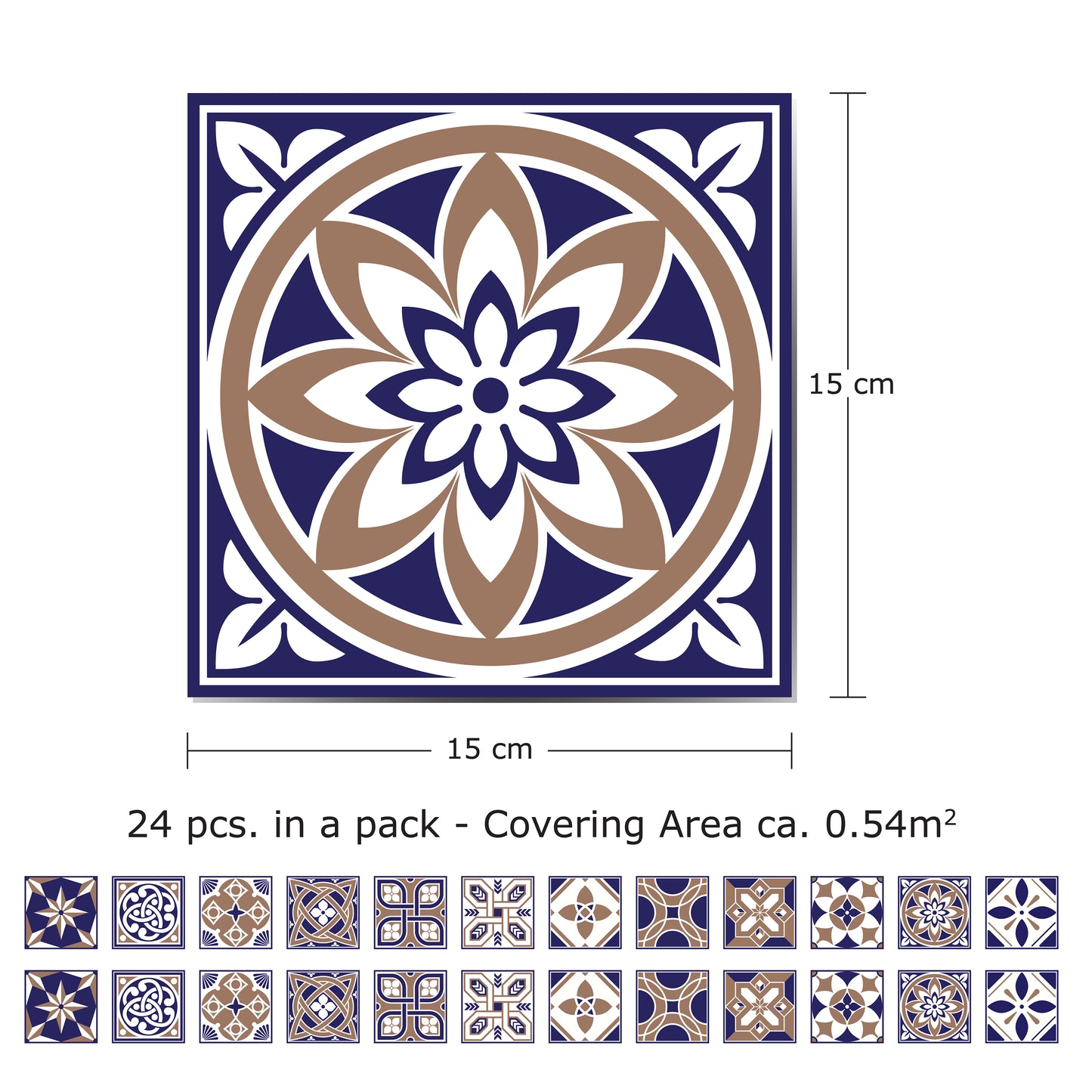 WT1507 - Royal Tiles Wall Stickers - 15 cm x 15 cm - 24 pcs.