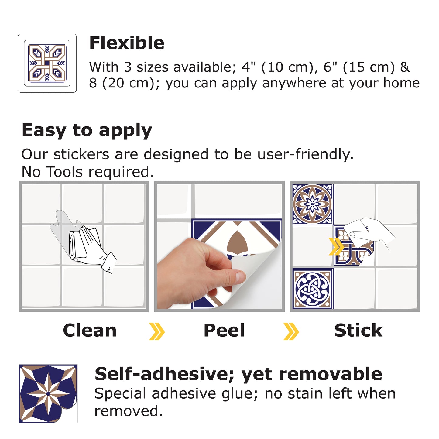 WT1507 - Royal Tiles Wall Stickers - 15 cm x 15 cm - 24 pcs.