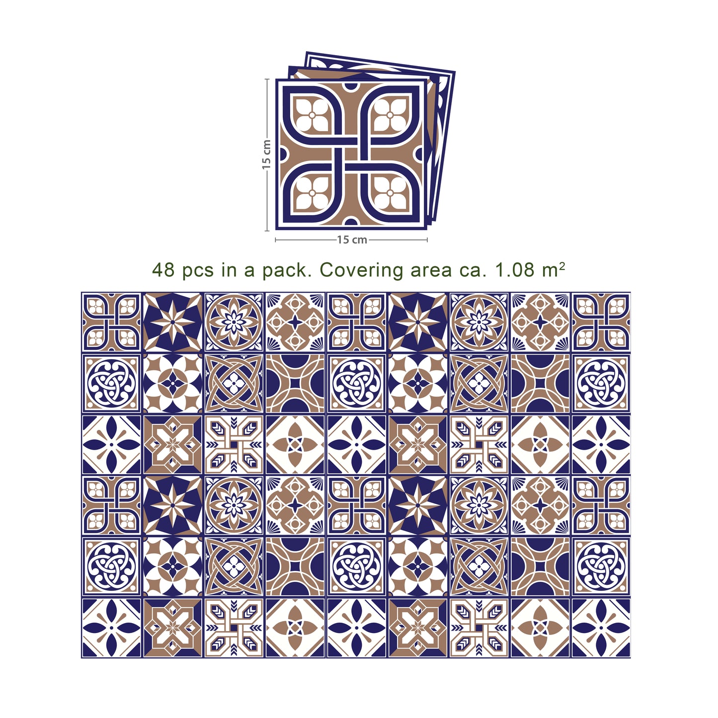 WT1507 - Royal Tiles Wall Stickers - 15 cm x 15 cm - 24 pcs.