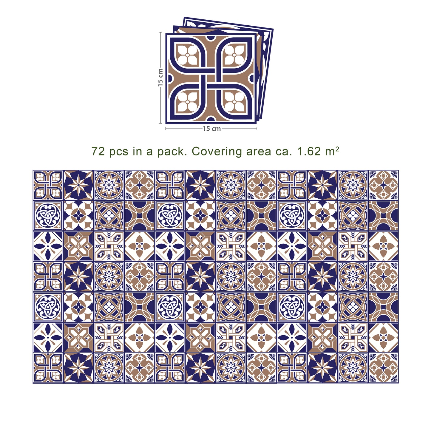 WT1507 - Royal Tiles Wall Stickers - 15 cm x 15 cm - 24 pcs.