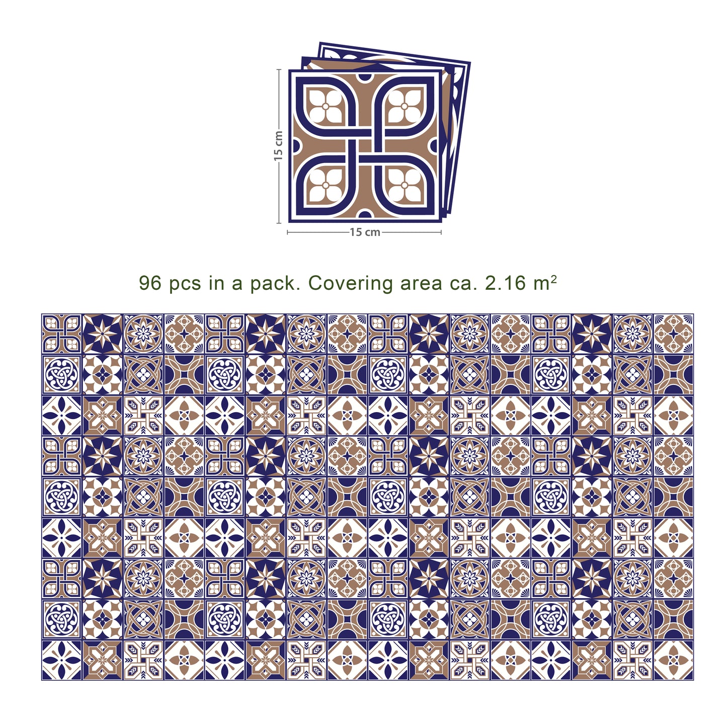 WT1507 - Royal Tiles Wall Stickers - 15 cm x 15 cm - 24 pcs.