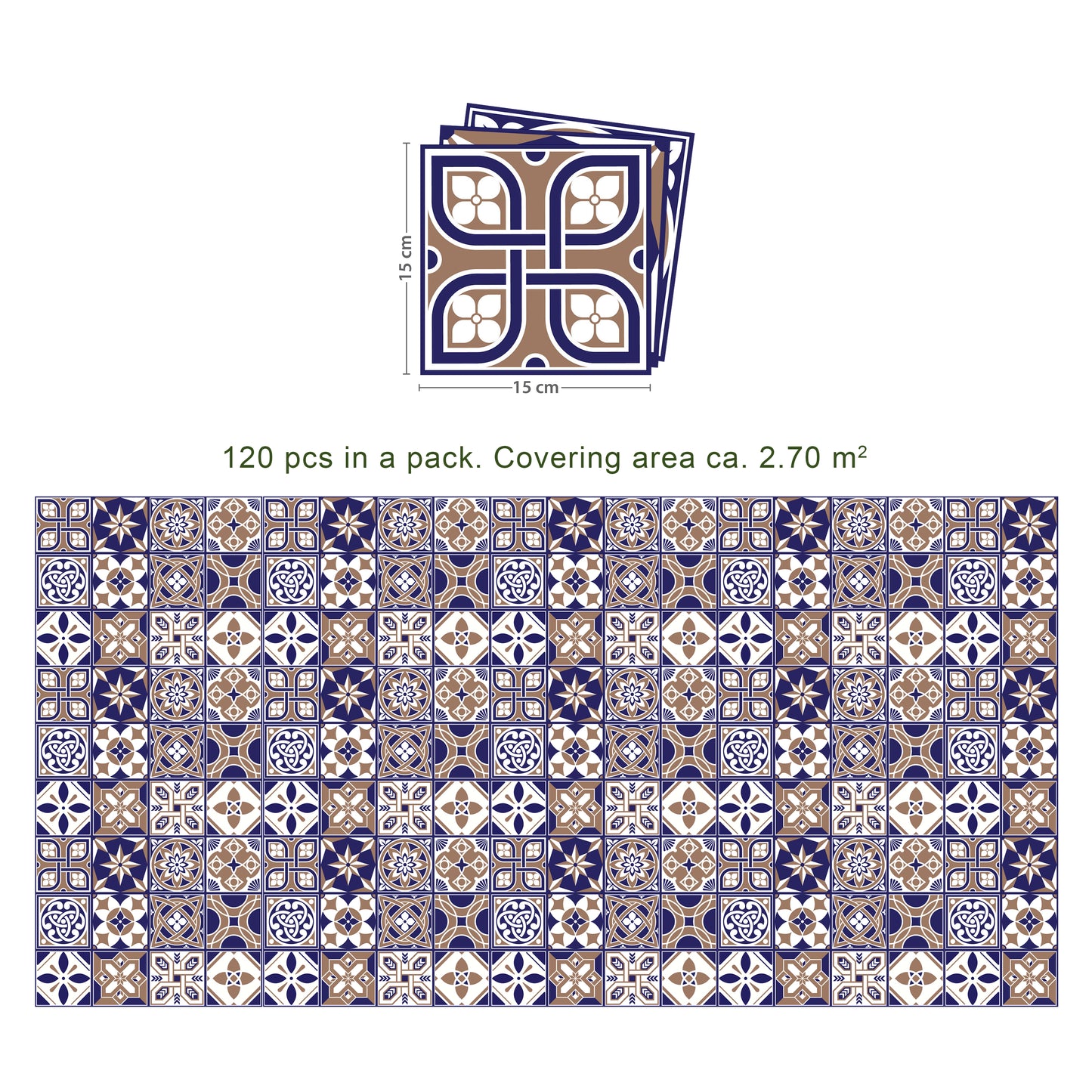 WT1507 - Royal Tiles Wall Stickers - 15 cm x 15 cm - 24 pcs.