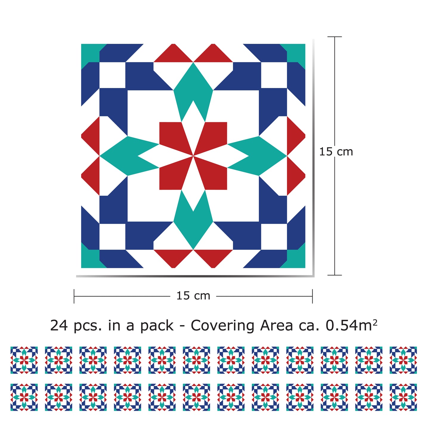 WT1508 - Marrakech Tiles Wall Stickers - 15 cm x 15 cm - 24 pcs.