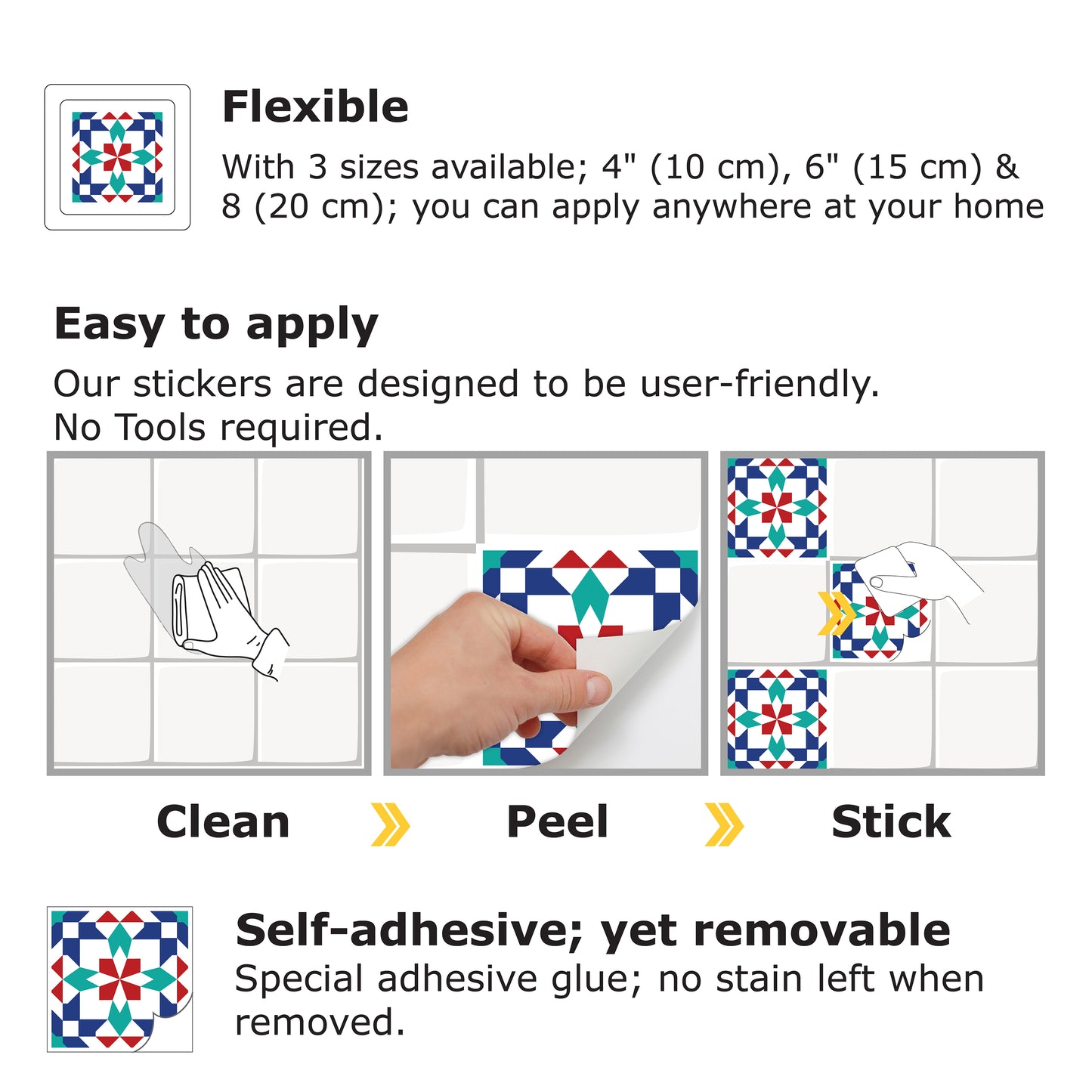 WT1508 - Marrakech Tiles Wall Stickers - 15 cm x 15 cm - 24 pcs.