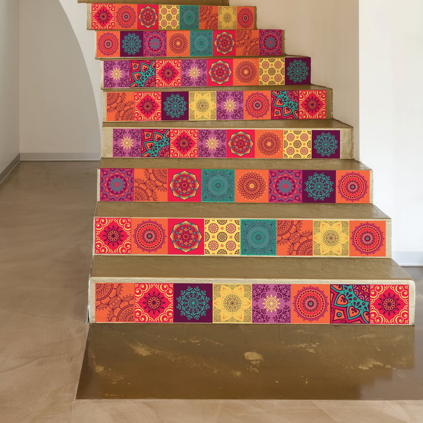 WT1509 - Colourful Mandala Tiles Wall Stickers - 15 cm x 15 cm - 24 pcs.