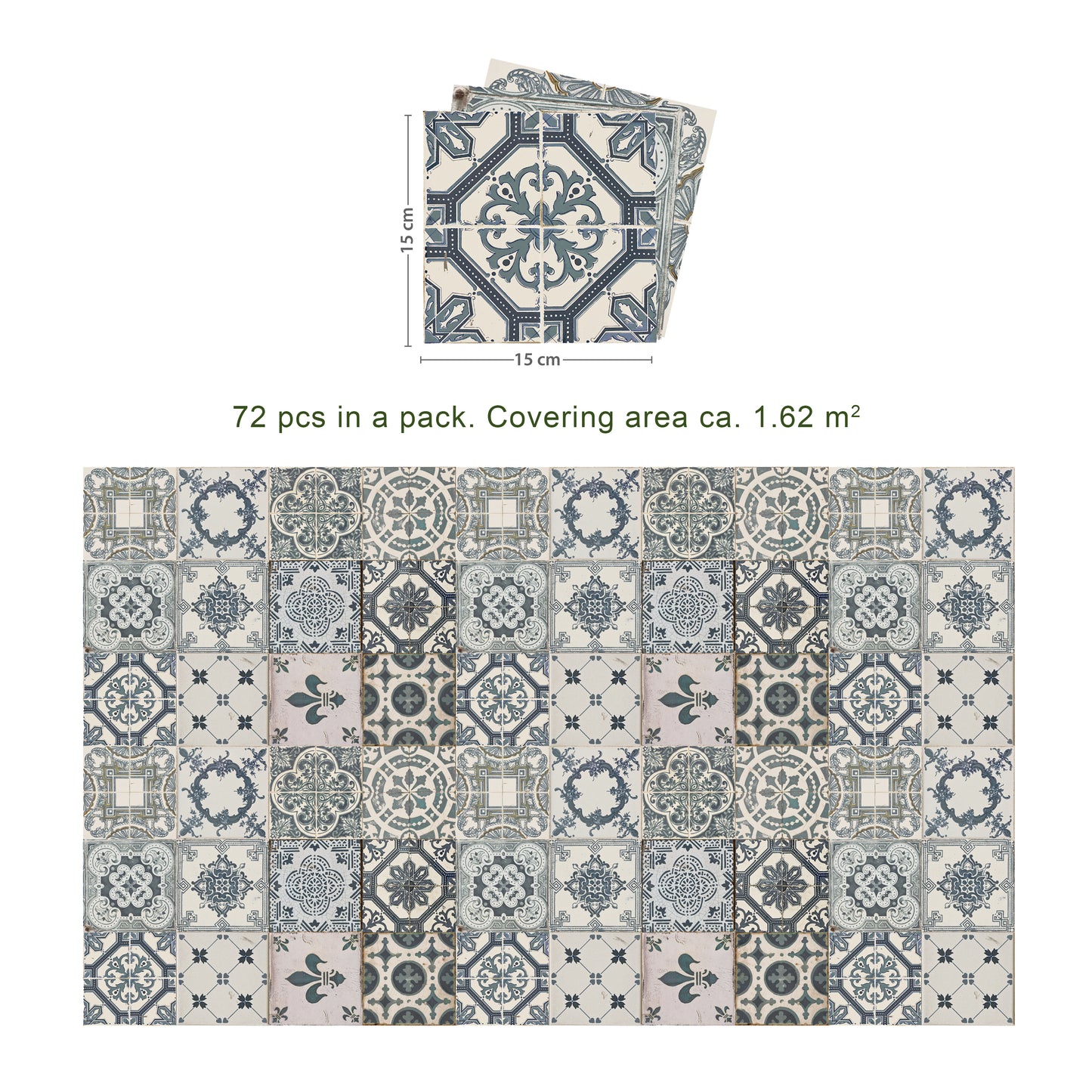 WT1512 - Vintage Azulejo Tiles Wall Stickers - 15 x 15 cm - 24 pcs.
