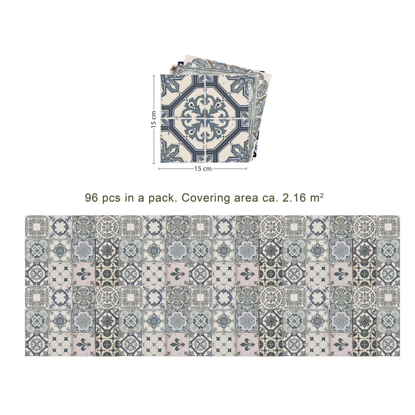 WT1512 - Vintage Azulejo Tiles Wall Stickers - 15 x 15 cm - 24 pcs.