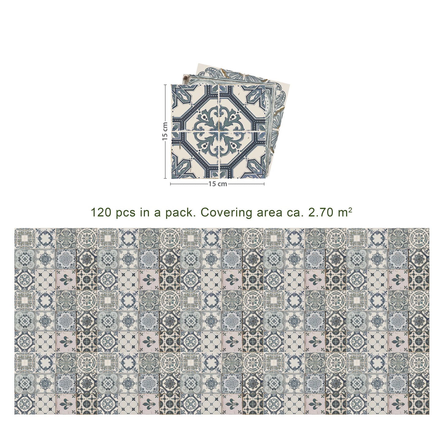 WT1512 - Vintage Azulejo Tiles Wall Stickers - 15 x 15 cm - 24 pcs.
