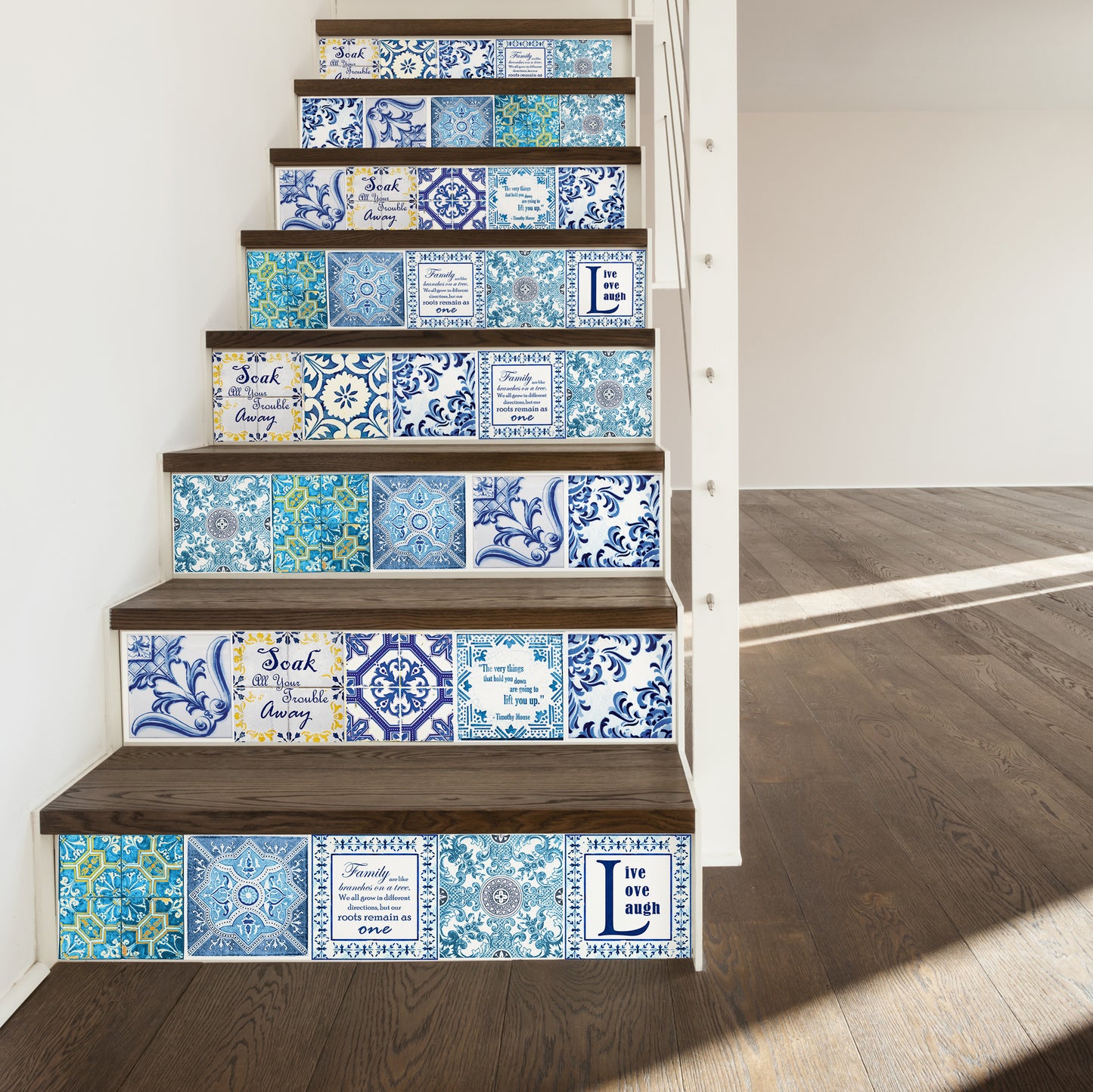WT1513 - English Quote Vintage Blue Tile Sticker - 15 cm x 15 cm - 24 pcs