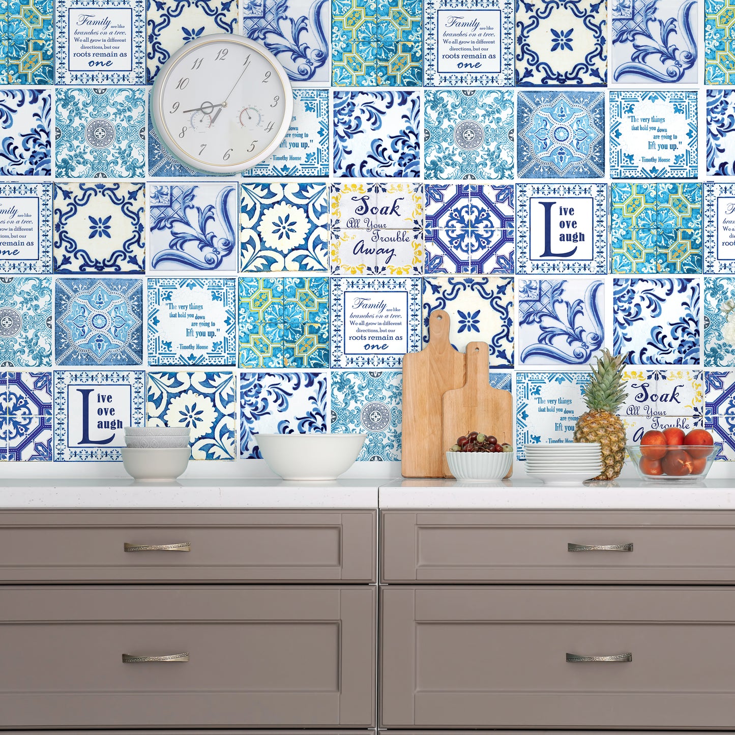 WT1513 - English Quote Vintage Blue Tile Sticker - 15 cm x 15 cm - 24 pcs