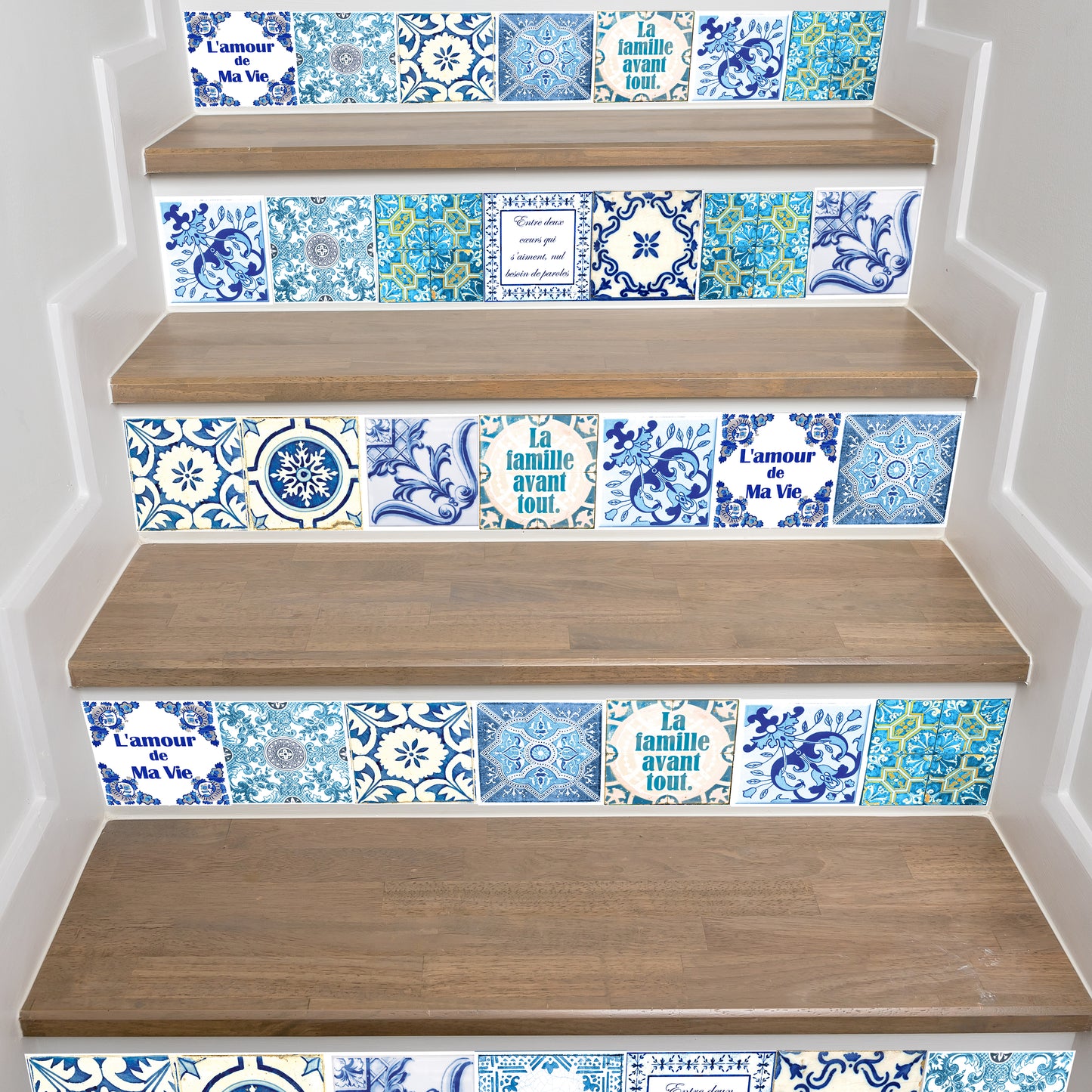 WT1514 - French Quote Classic Blue Tile Sticker - 15 cm x 15 cm - 24 pcs