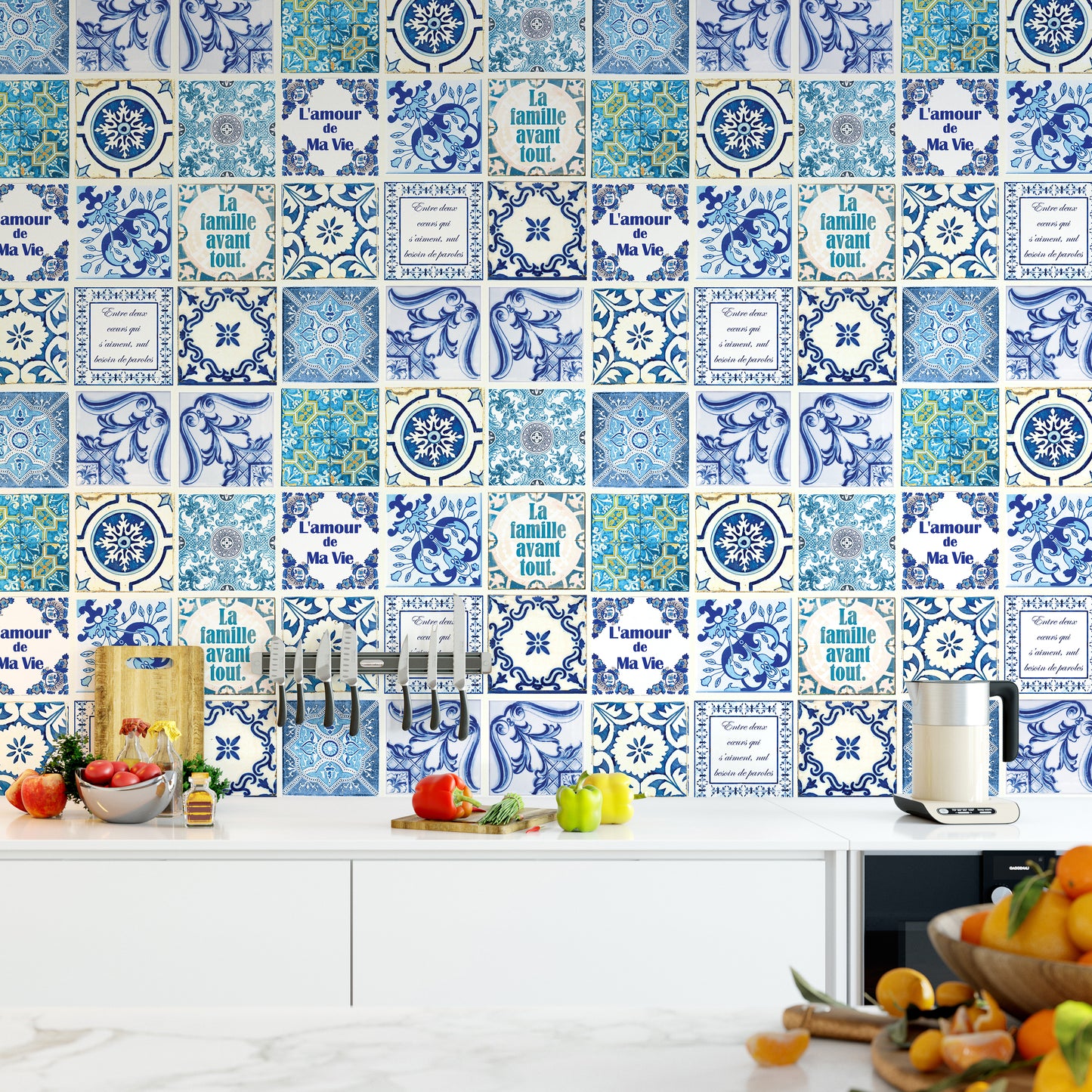 WT1514 - French Quote Classic Blue Tile Sticker - 15 cm x 15 cm - 24 pcs