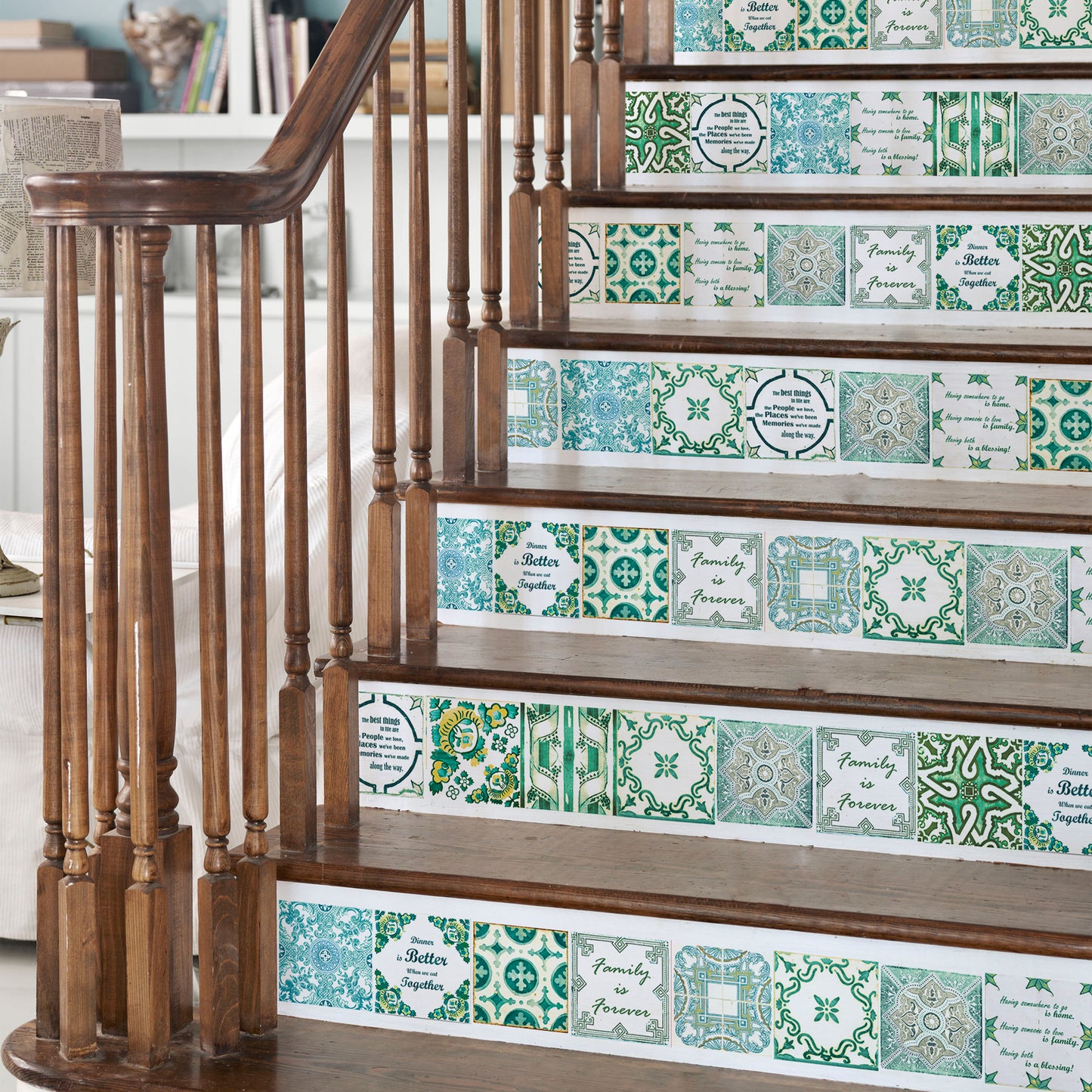 WT1515 - English Quote Vintage Green Tile Sticker - 15 cm x 15 cm - 24 pcs